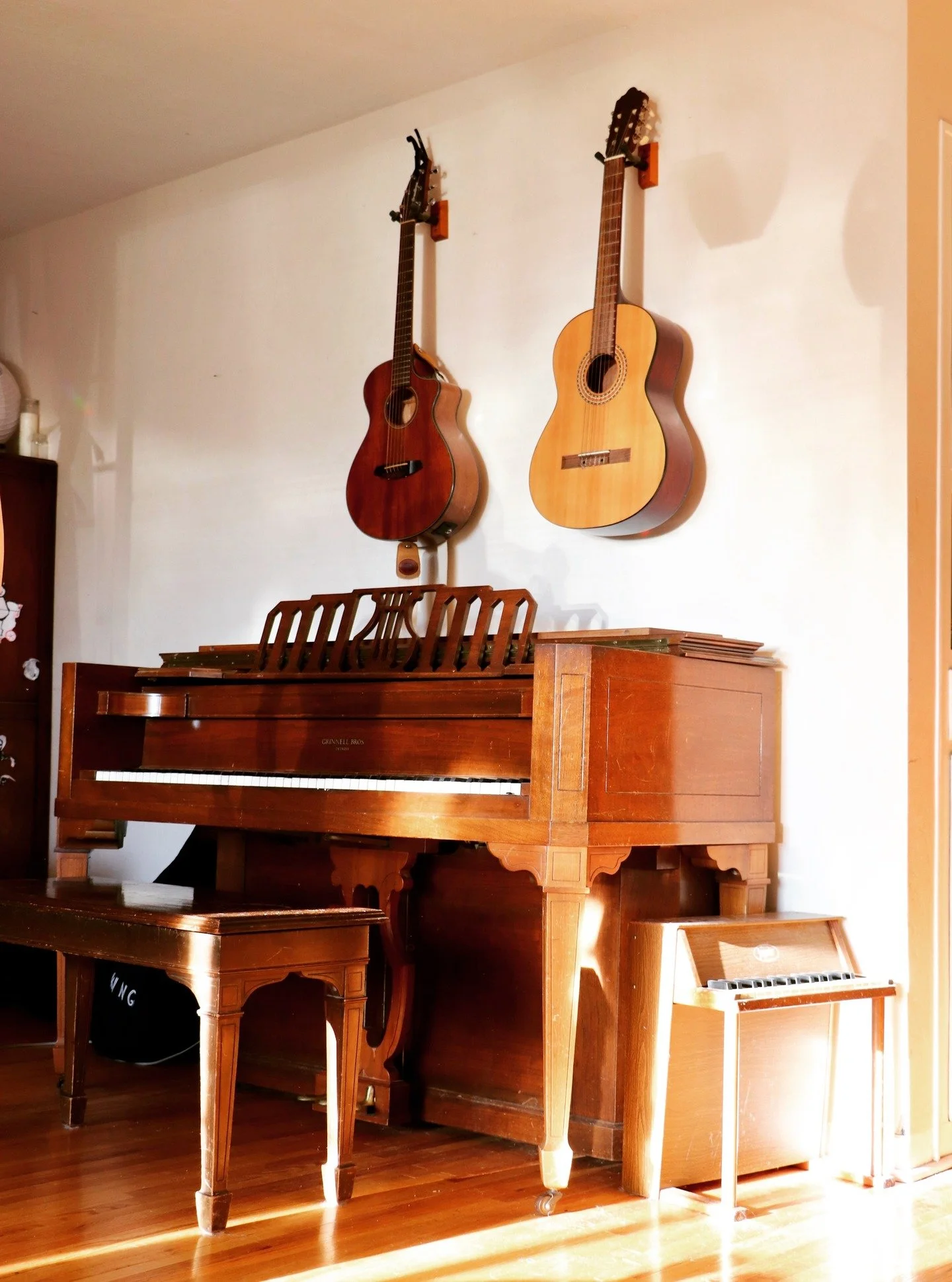 Altar at sunset. In the last poem I wrote, there was a line that read "cry at the palms of beauty, curse at crumbs, your hands, your crumbs." This wall, lit up by the setting sun, is what I looked at as I wrote the poem. Thrifted and gifted
