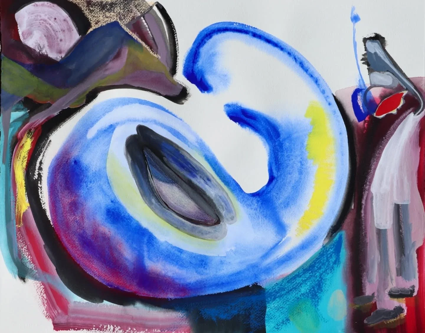 I love this painting. The men on the right with heads too heavy to hold up, those heads, I imagine, are on their way down to the earth to be planted, upside down, for something to grow from them that couldn't grow before, for the great blue cashew sp