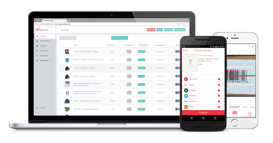 Use Nembol to publish products on multiple channels from your mobile or PC