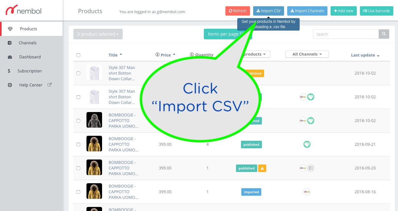 Image 1: Start your csv publication to eBay, Amazon, Etsy, Shopify, WooCommerce, PrestaShop, Storenvy, Tumblr, Facebook, Kijiji.it, Subito.it, Twitter, Pinterest
