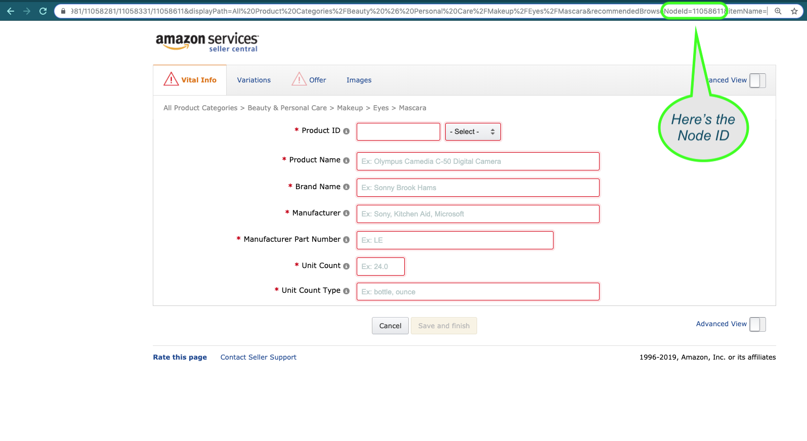 Towards the right of theURL, you have to look for the variable &recommendedBrowseNodeId=… This is the node ID you are looking for.