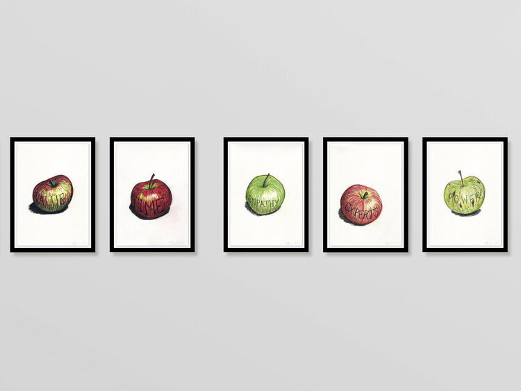 Barnaby Barford, Apple Drawings on Paper, 2019