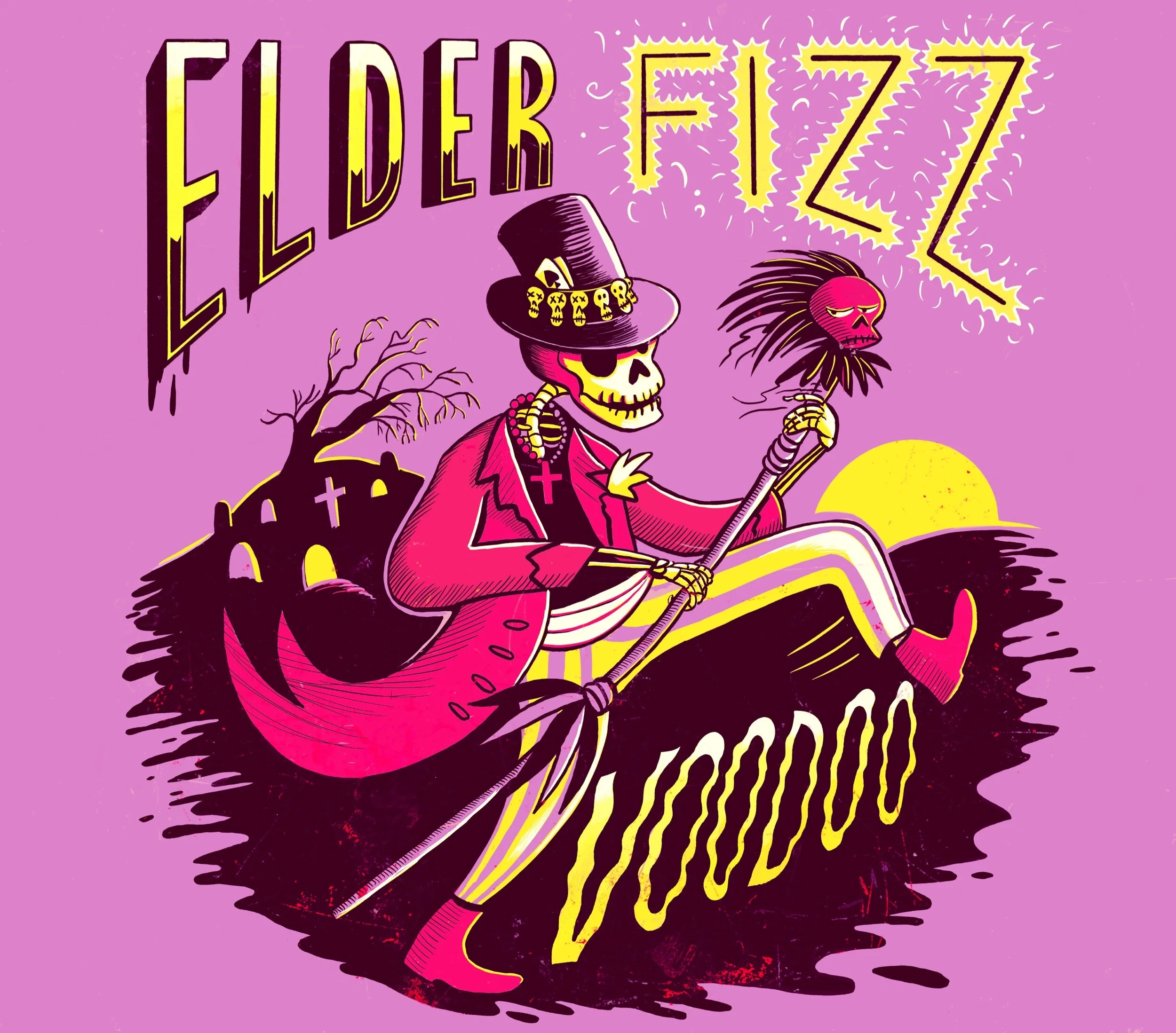 Elder Fizz Voodoo beer label illustration and design