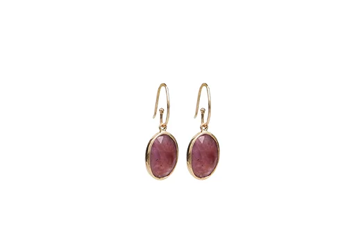MARGOTIN Collection Margotion pendant earrings Natural untreated translucent sapphires Raspberry pink colour Pendant Eur 290, hooks Eur 90 18 karat gold