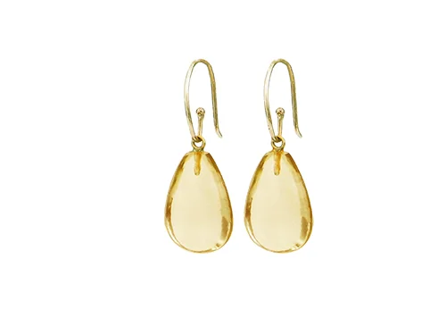 SOLO Collection Drop Cabochon earrings Citrine stone From Eur 130 to Eur 150 Hooks Eur 90 18 karat gold - 15 different colours