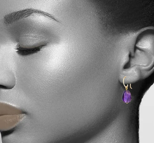 GOOD LUCK Collection Good Luck earring Amethyst stone Earring pendant Eur 70 Hooks Eur 90 18 karat gold