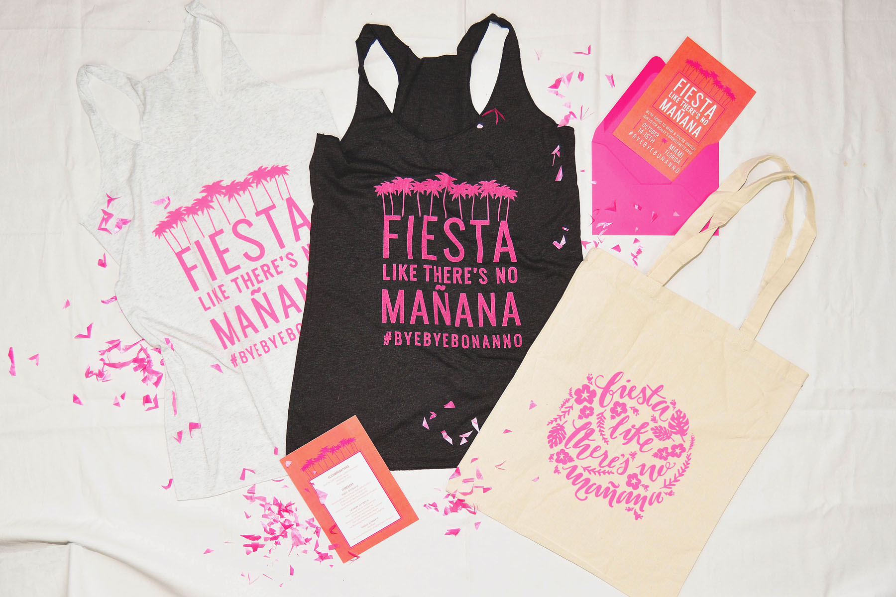 The design for the Fiesta tanks was screen printed by hand in house.