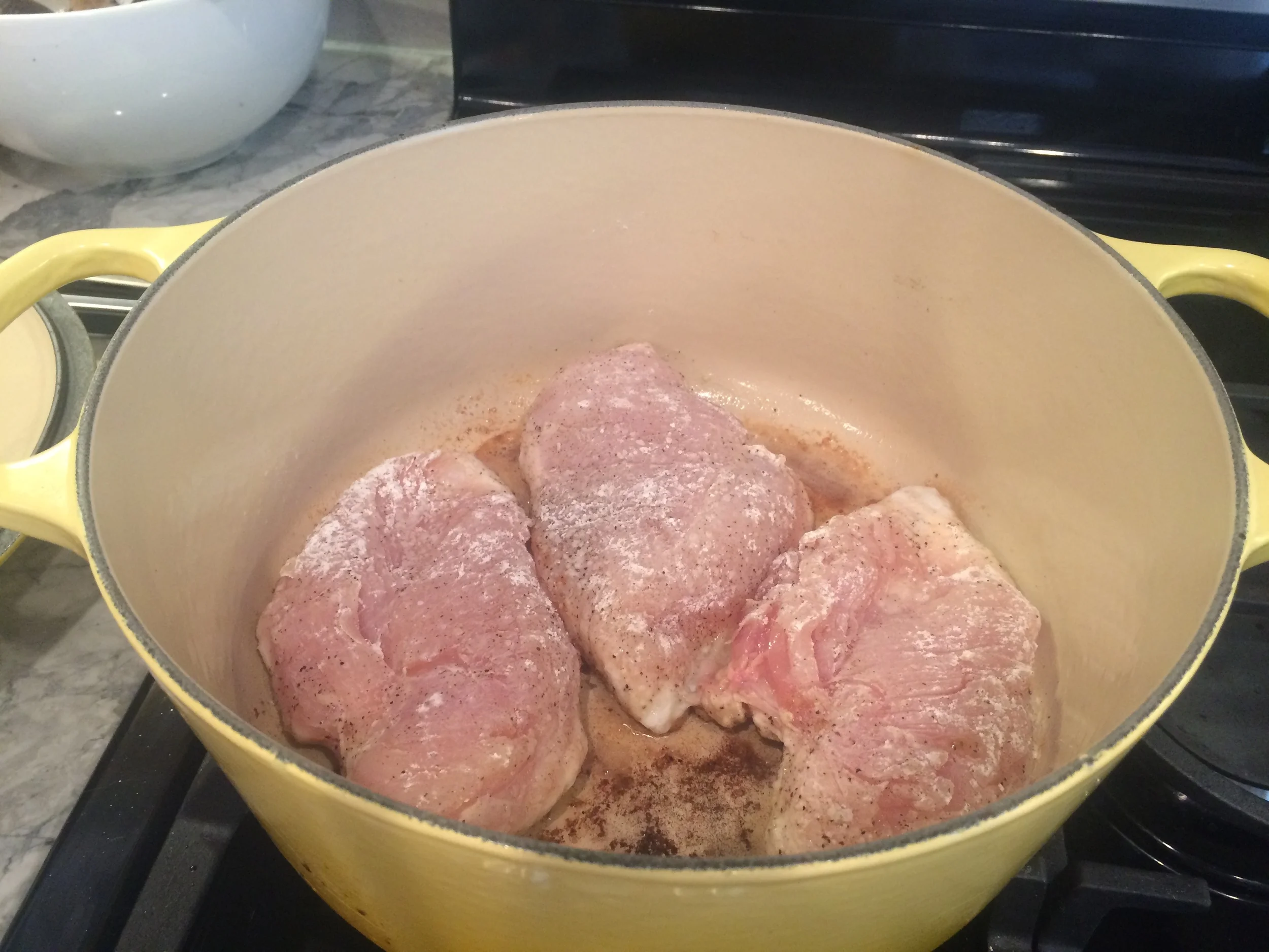  Don't flip the chicken until the first side is well browned and crispy. The chicken will lift right up when it's ready and will be easy to flip. If it sticks, don't flip!