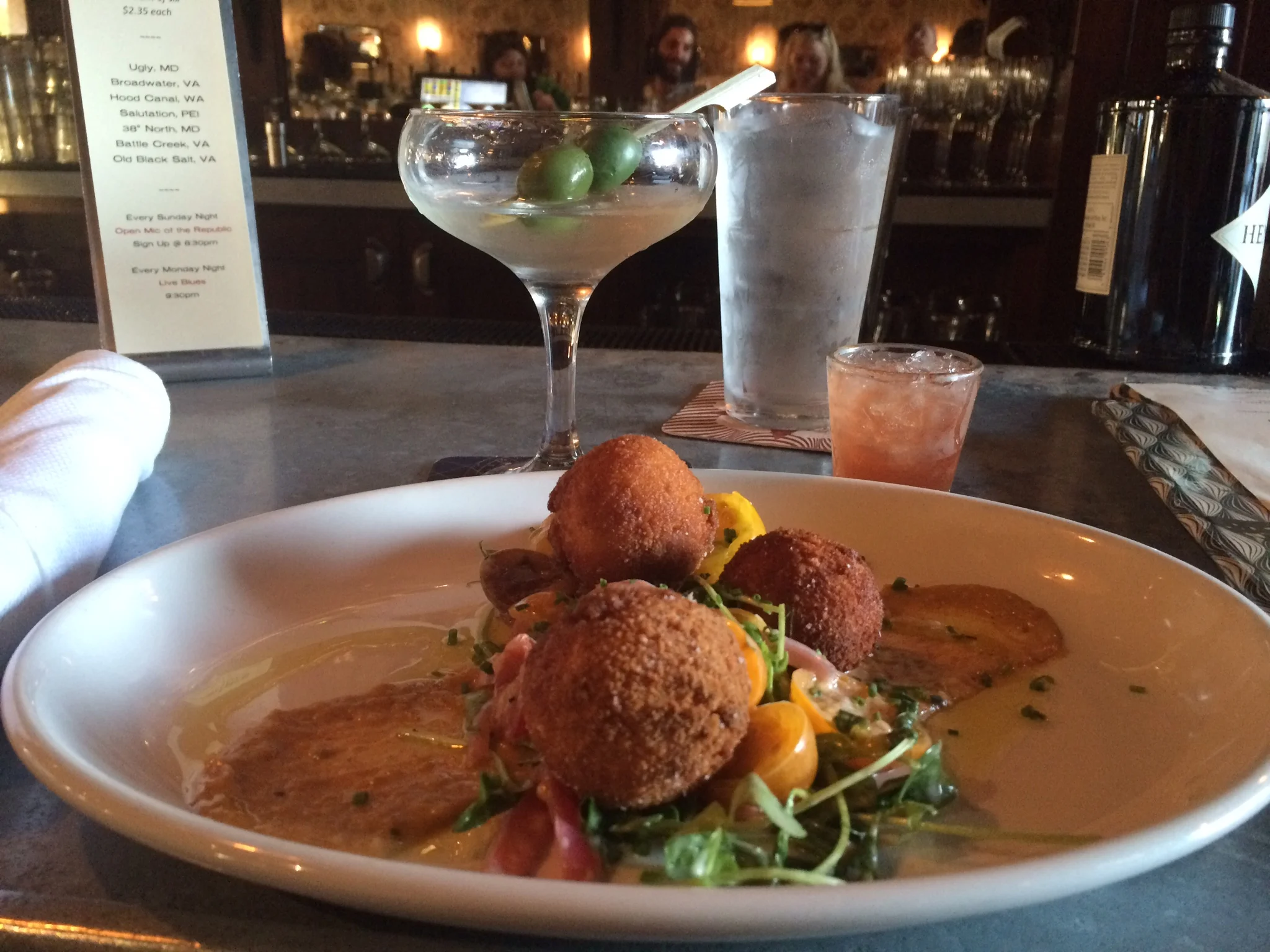 Brandade croquettes and a Tito's dirty martini from Republic.