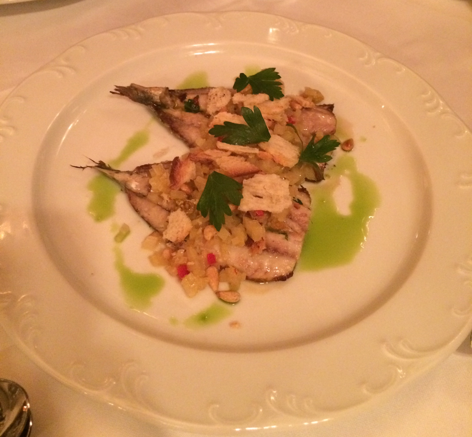Sardines with fennel, pine nuts, golden raisins & crispy bread from The Riggsby.