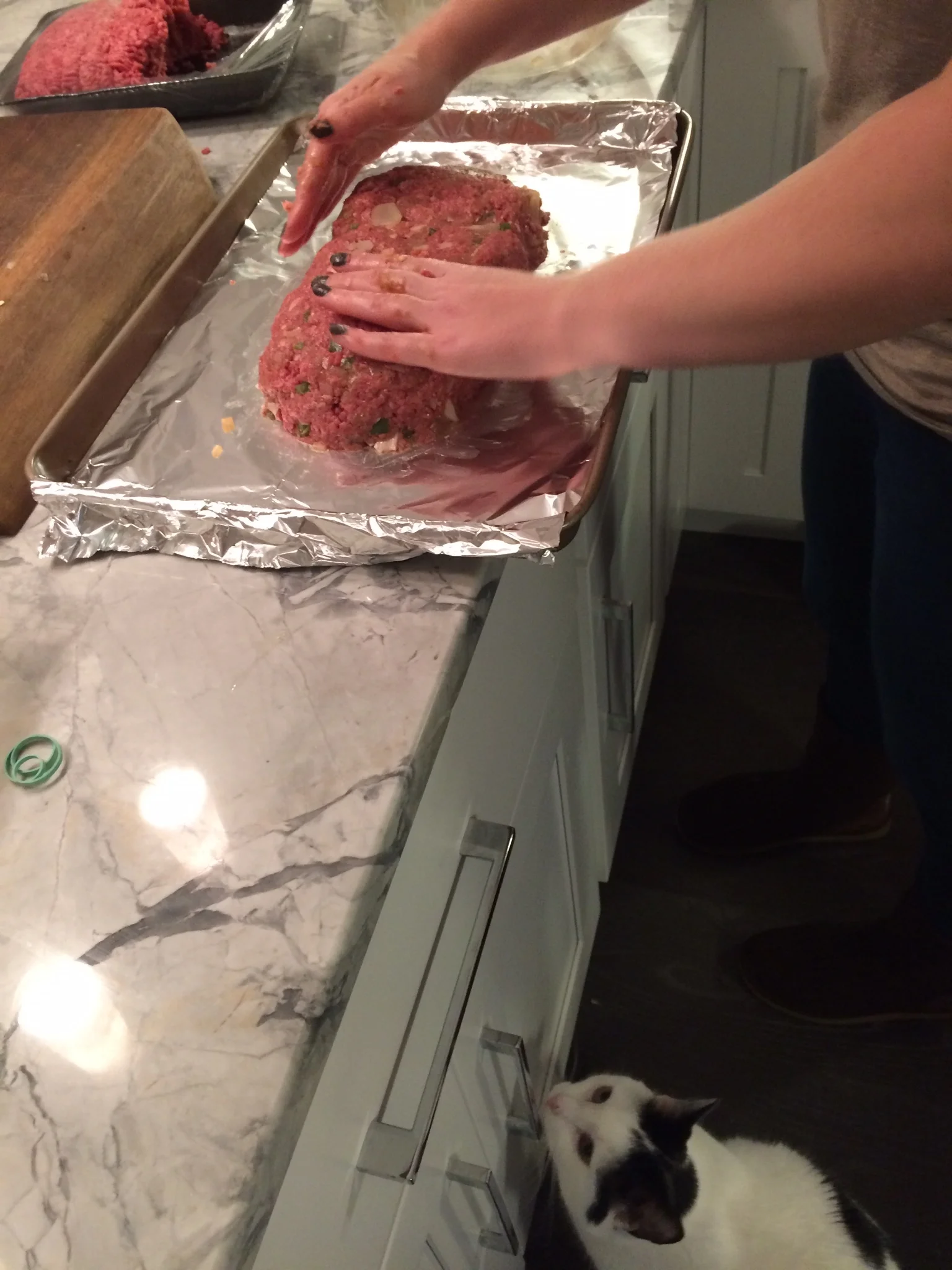 Finn the cat makes a great sous chef during loaf formation!