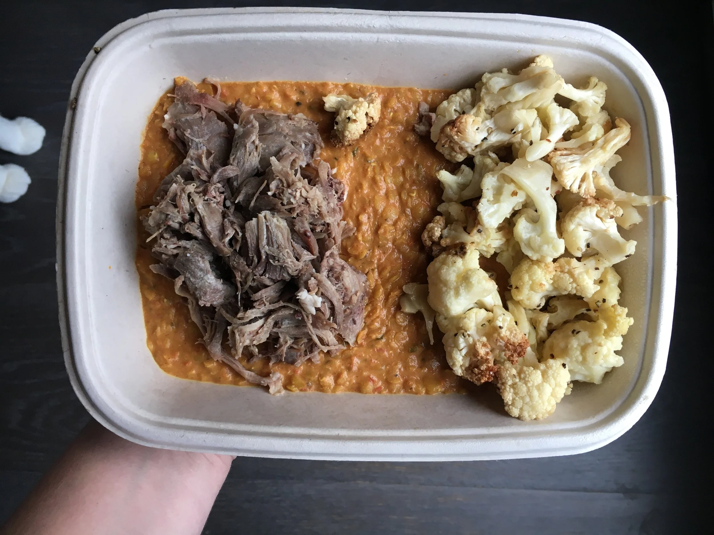 The coconut-curry dal with braised lamb shoulder and roasted cauliflower was completely addicting. Every dish is so generously seasoned and bursting with flavor. An absolutely perfect way to end a long day at work without having to do any dishes!