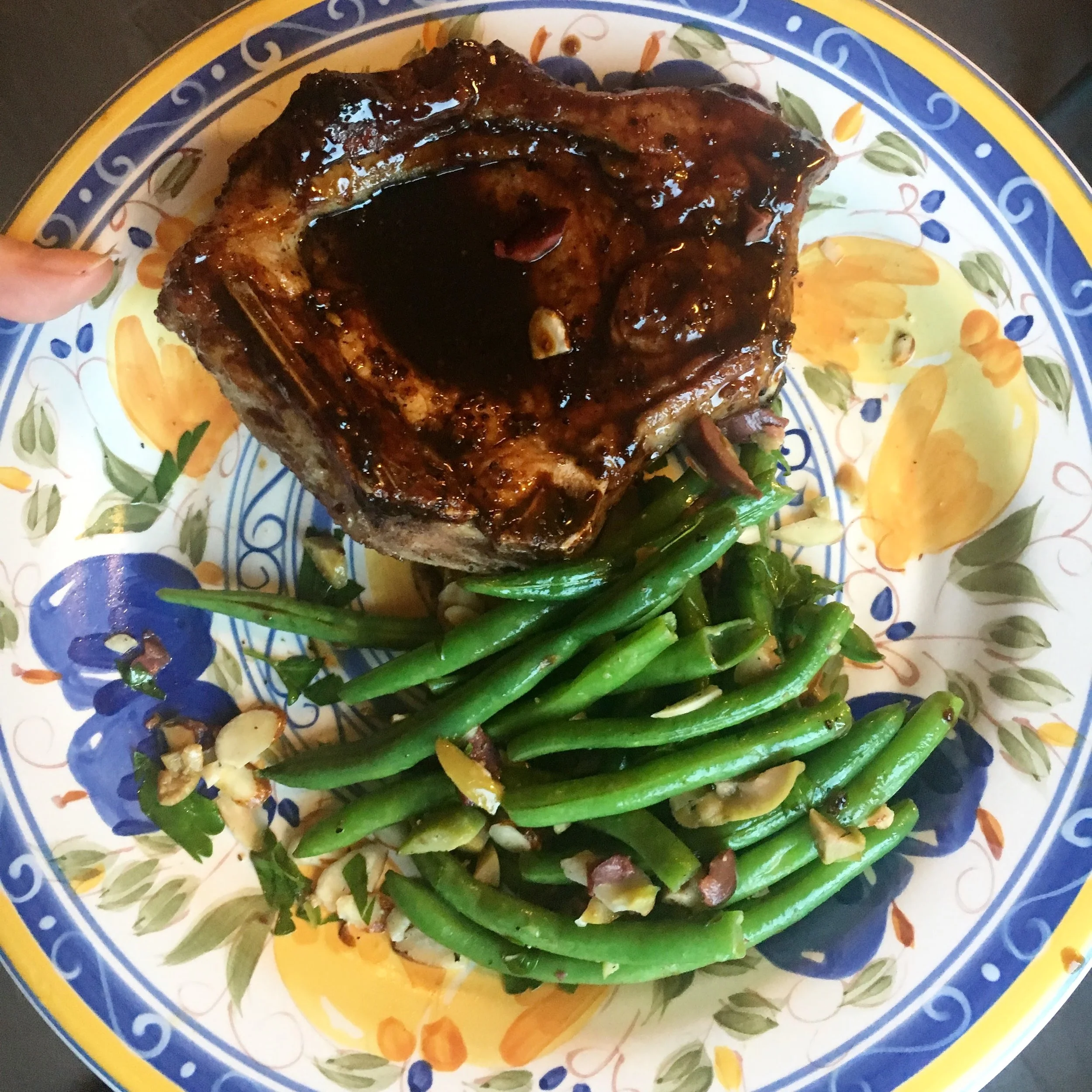 Maple, Mustard, Bourbon Pork Chops with Micro-Steamed Green Beans