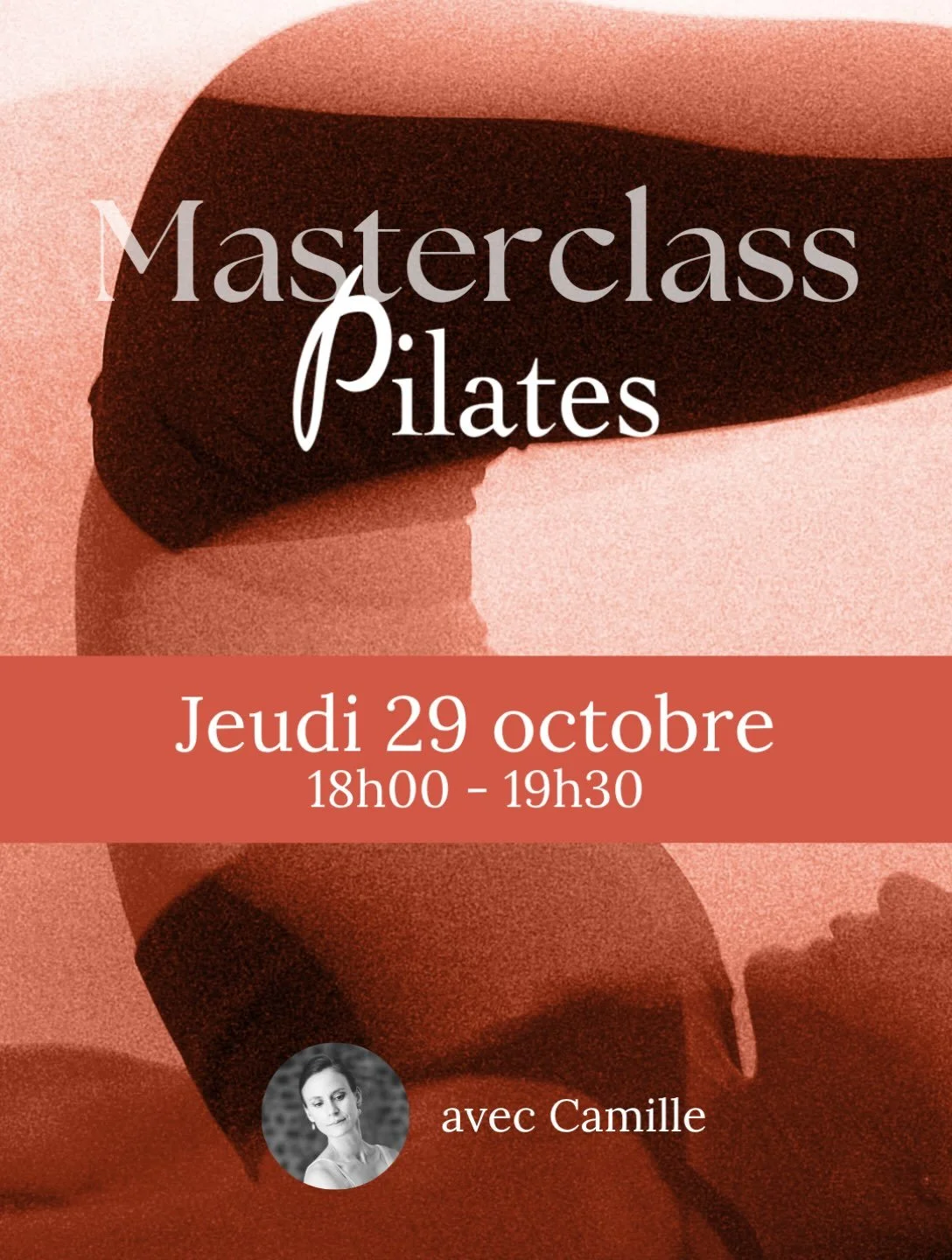 Envie d&rsquo;une s&eacute;ance intense pour ces vacances ?
L&rsquo;objectif de cette masterclass sera de d&eacute;rouler les exercices du r&eacute;pertoire Pilates dans leur version &laquo;&nbsp;avanc&eacute;e&nbsp;&raquo;. 

📍 Studio Camille &bull