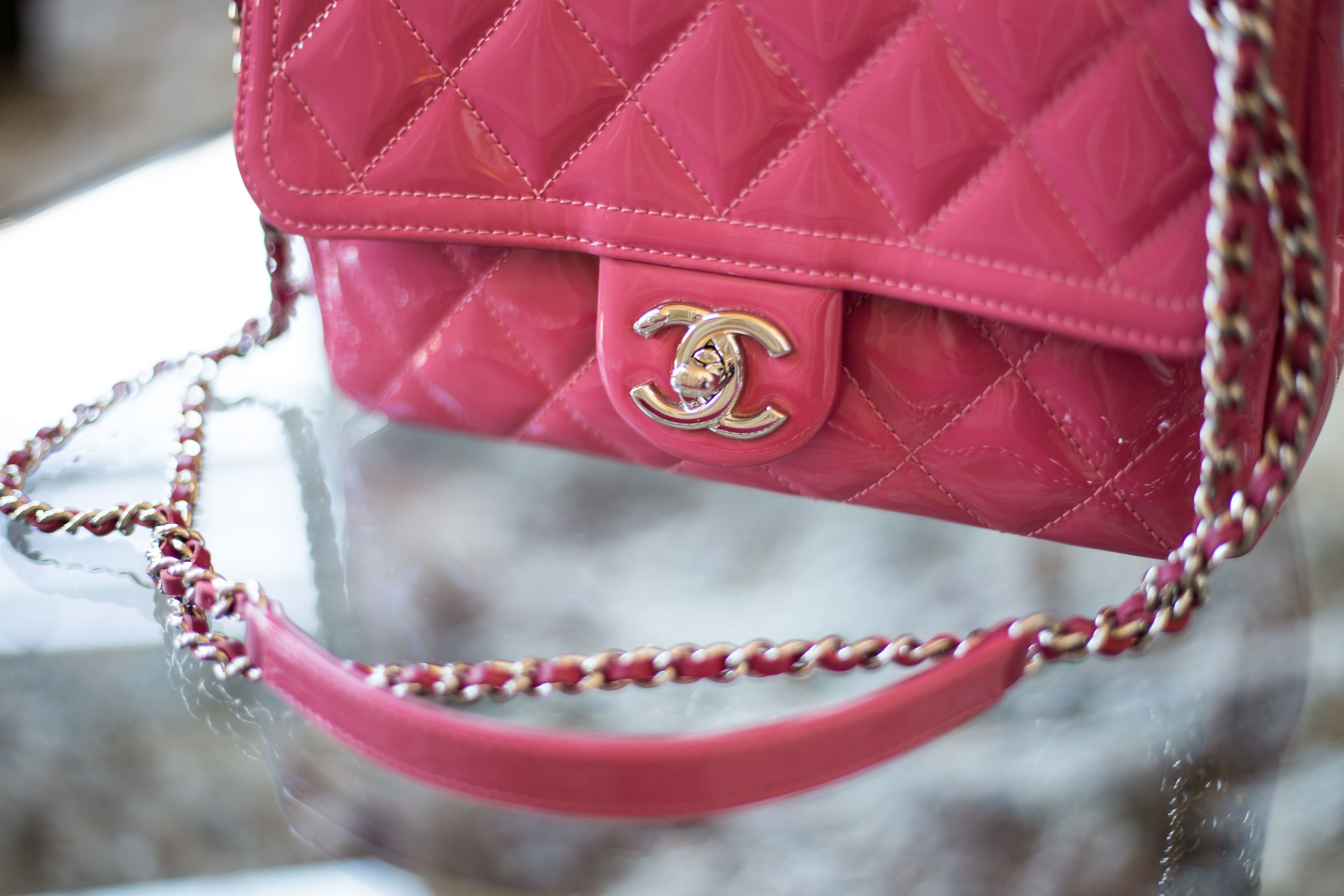 Chanel Pink Mini Square Patent Leather Classic Flap Bag