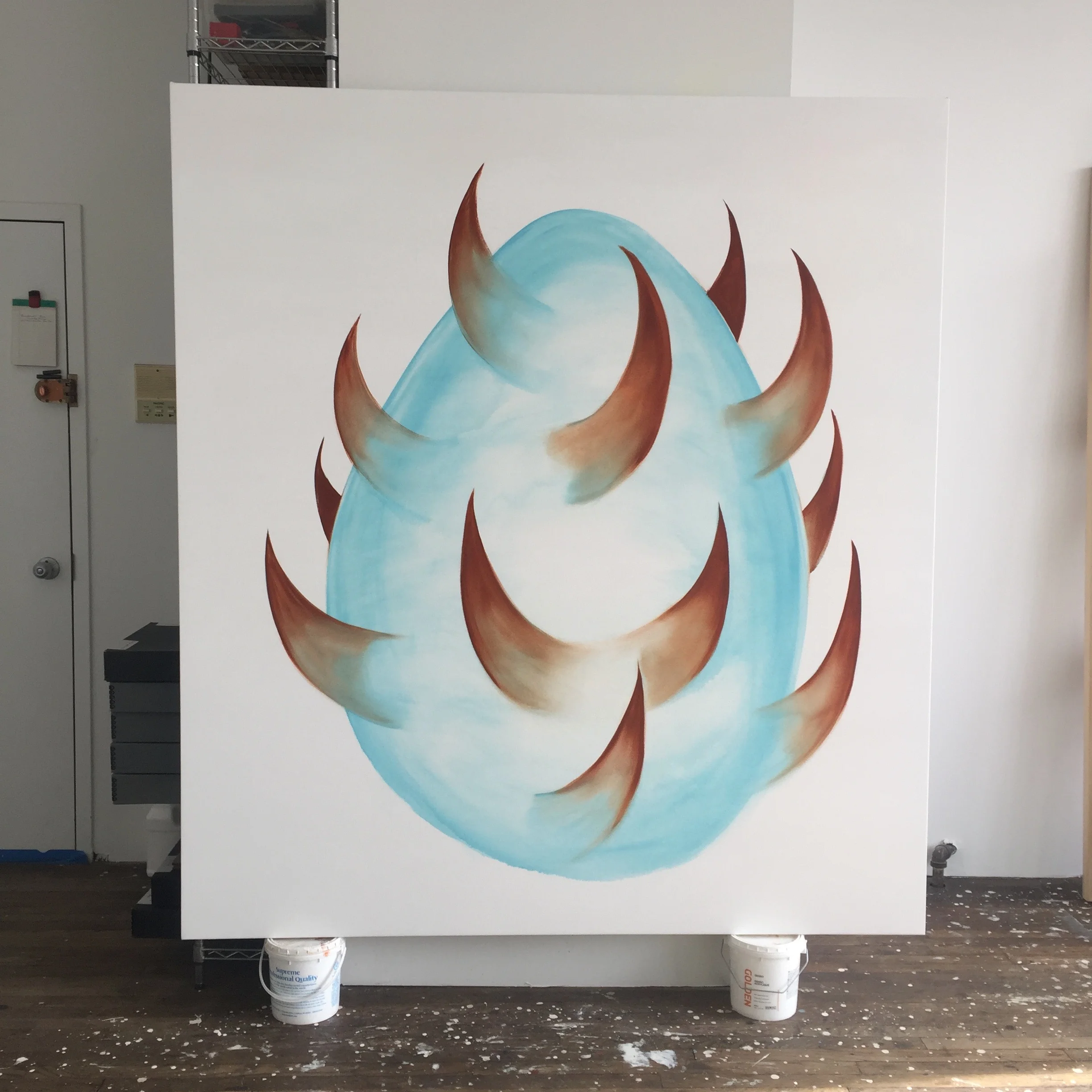 Barbed Egg, 2018, oil on canvas, 80 x 72 inches