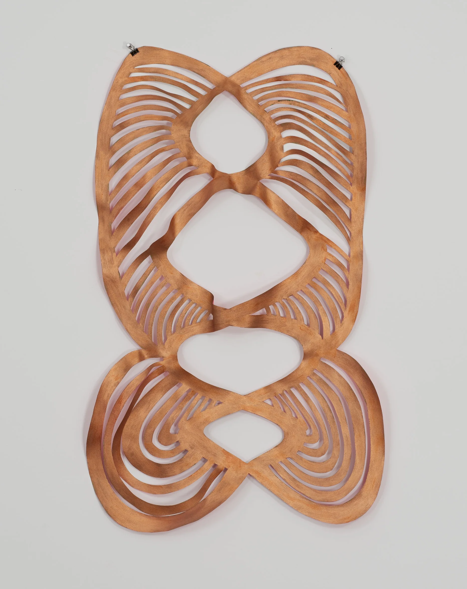 untitled (energy channels), 2016, enamel and watercolor on cut paper, 36 x 22 inches