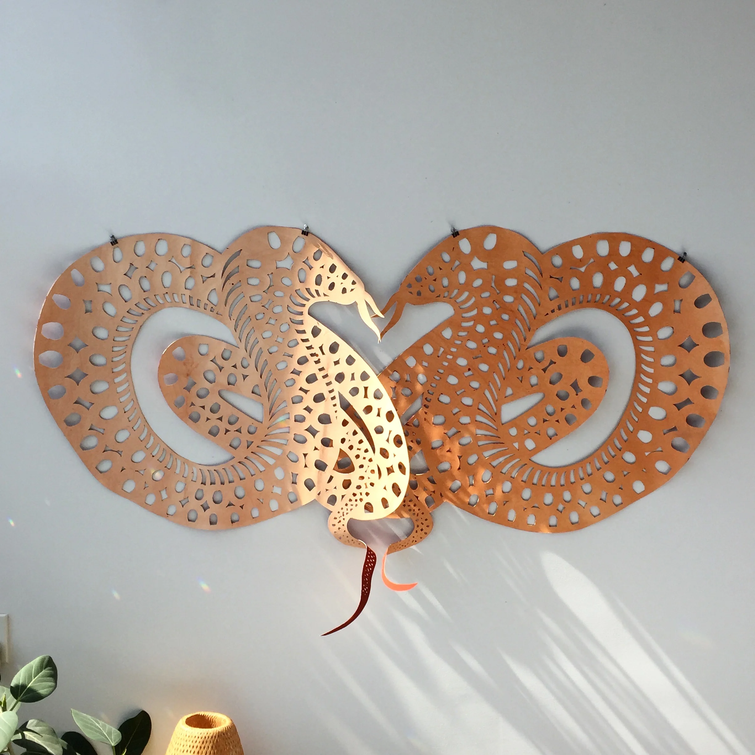 Mirrored Snakes, 2018, Flashe on hand dyed and cut paper, 29 x 72 inches
