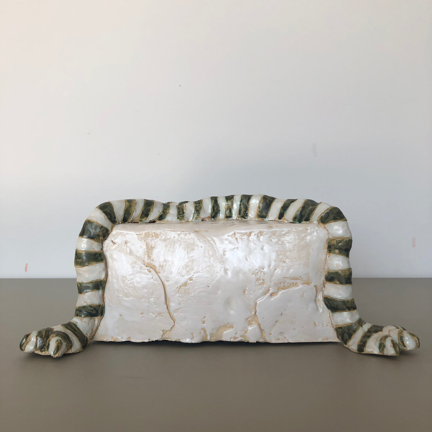 Funerary Box with Legs, 2020, glazed ceramic, 5 3/4 x 15 x 11"