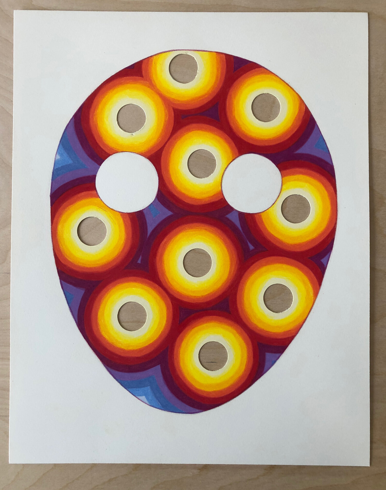 Mask, 2020, colored pencil on cut paper, 15 1/2 x 12 1/4"