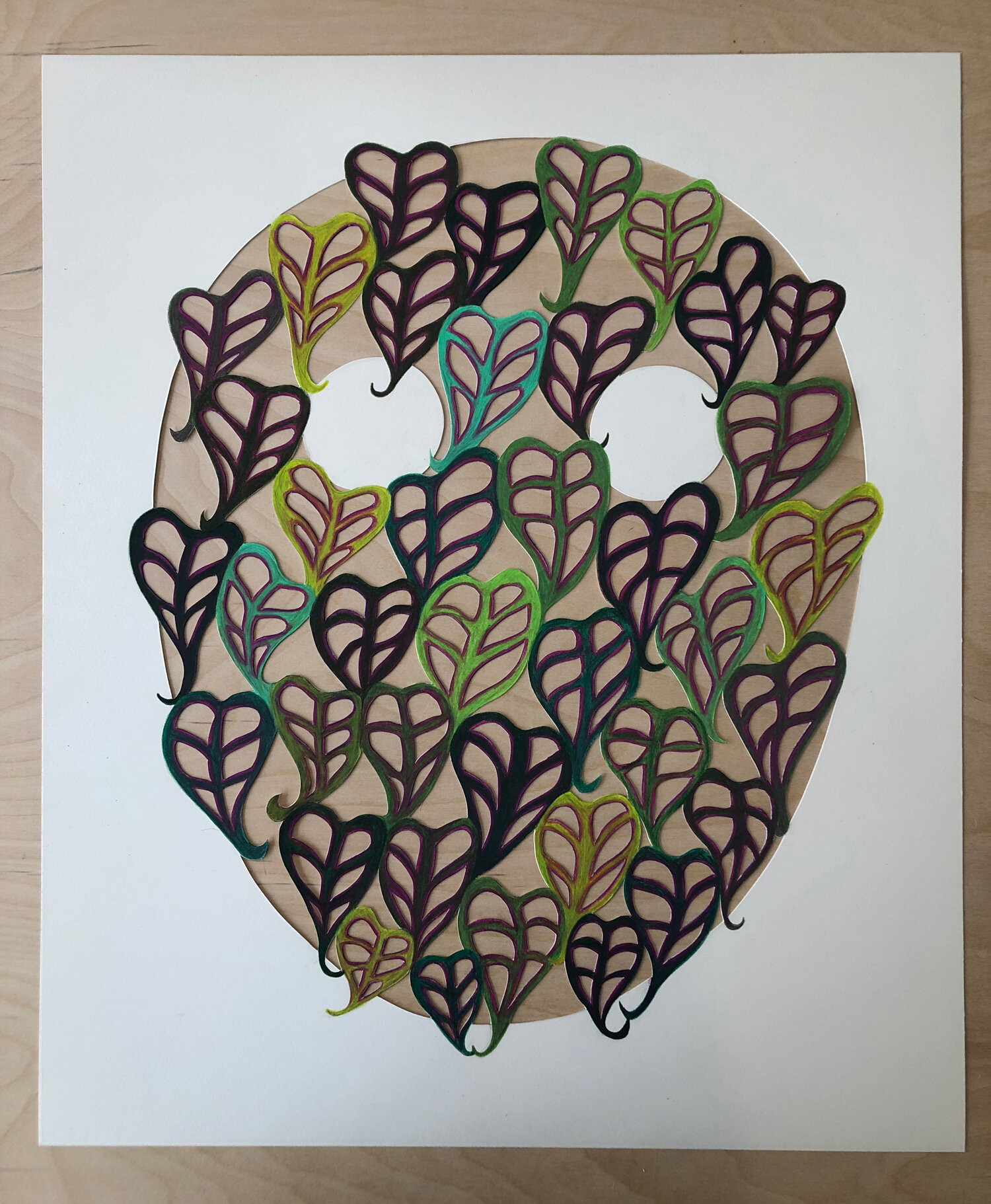 Mask, 2020, colored pencil on cut paper, 21 1/2 x 18"