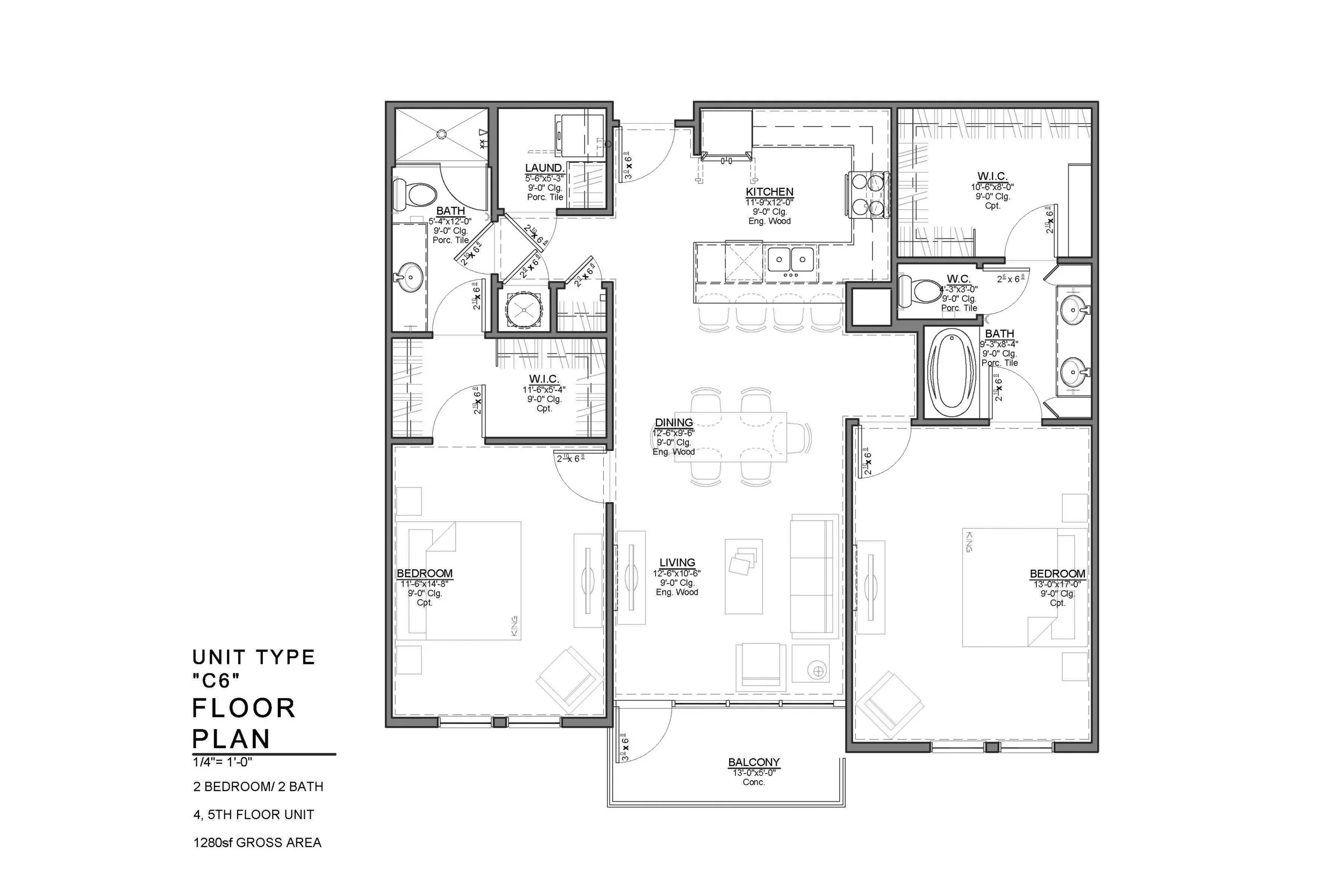 C6 FLOOR PLAN: 2 BEDROOM / 2 BATH