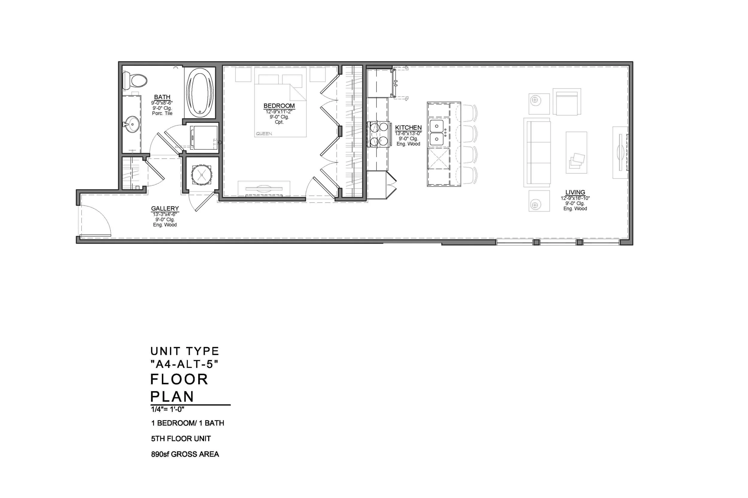 A4-ALT-5 FLOOR PLAN: 1 BEDROOM / 1 BATH
