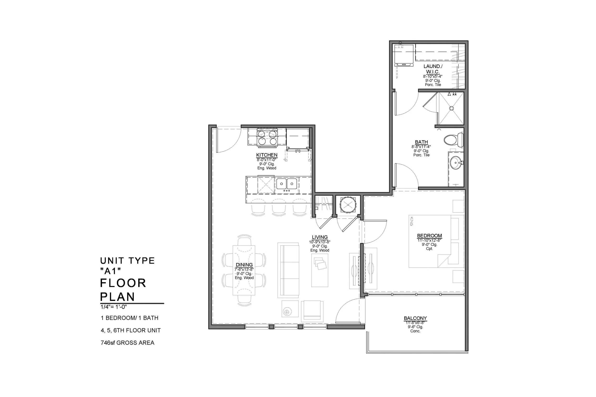 A1 FLOOR PLAN: 1 BEDROOM / 1 BATH