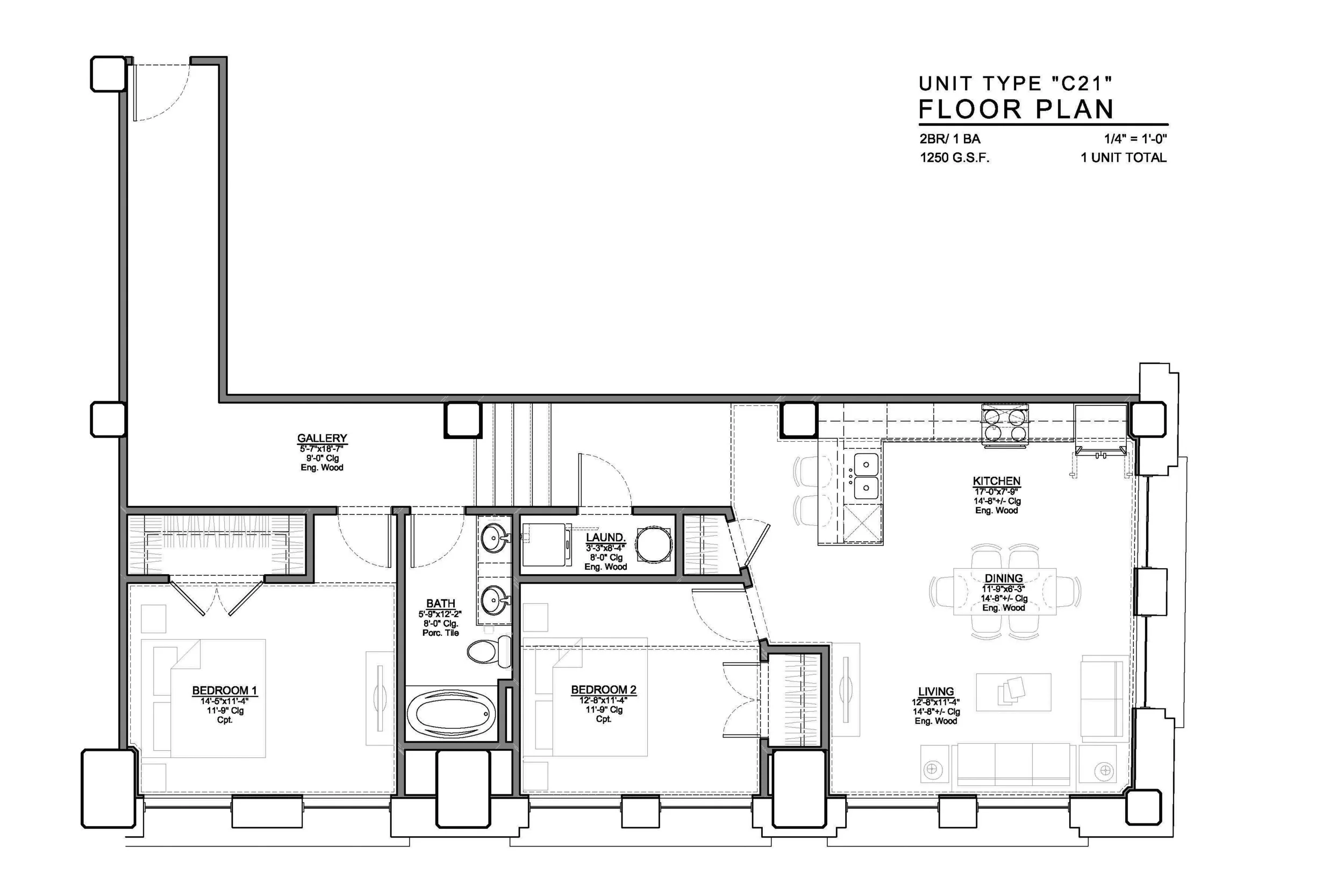 C21 FLOOR PLAN: 2 BEDROOM / 1 BATH