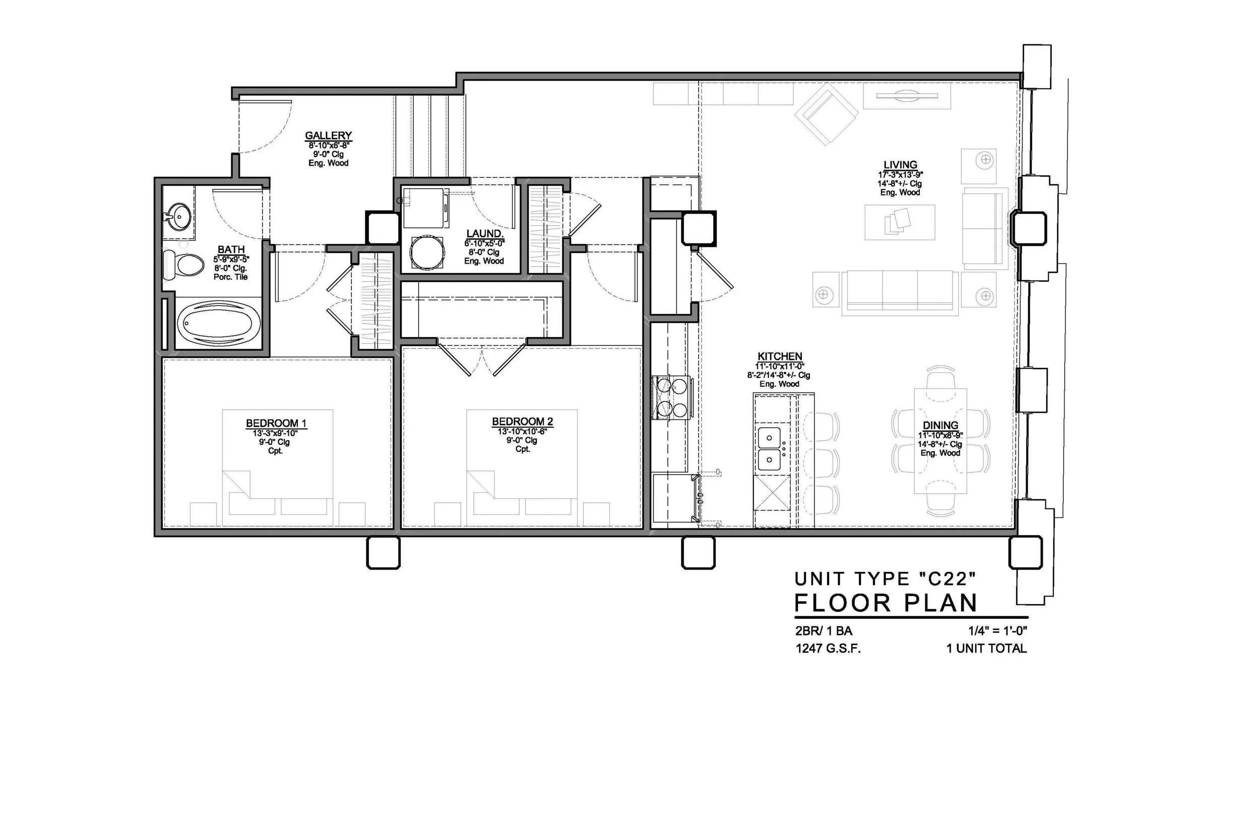 C22 FLOOR PLAN: 2 BEDROOM / 1 BATH