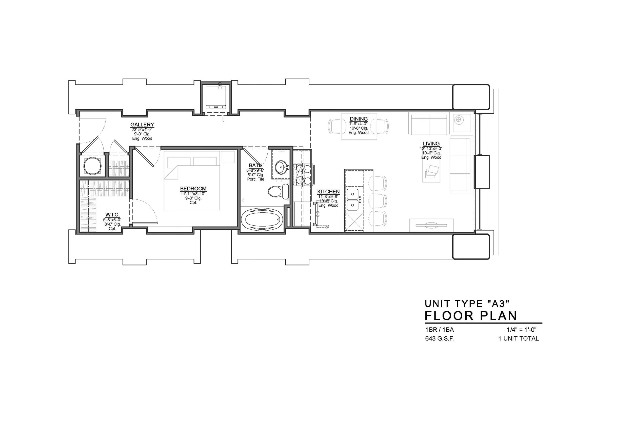 A3 FLOOR PLAN: 1 BEDROOM / 1 BATH