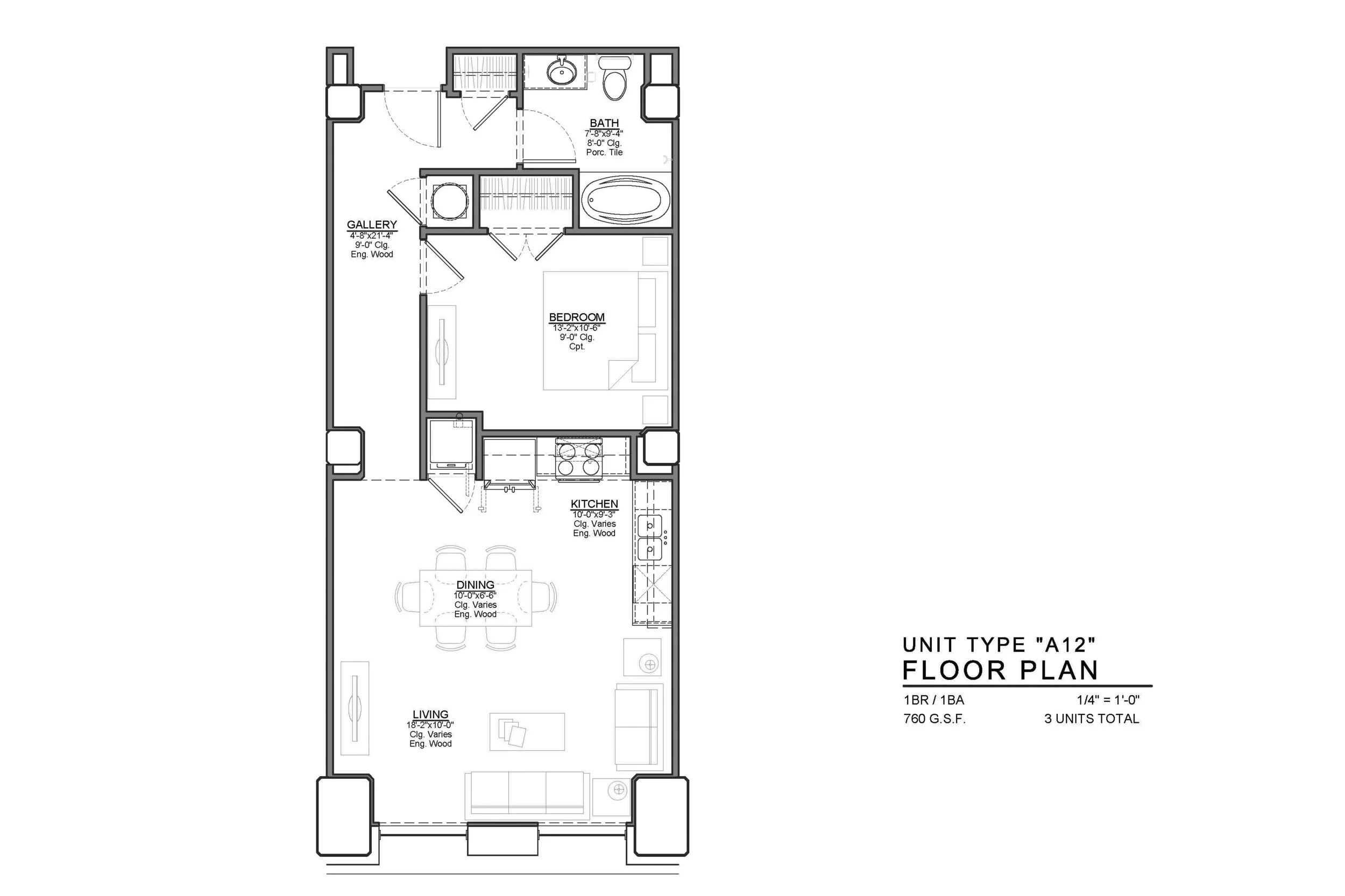 A12 FLOOR PLAN: 1 BEDROOM / 1 BATH