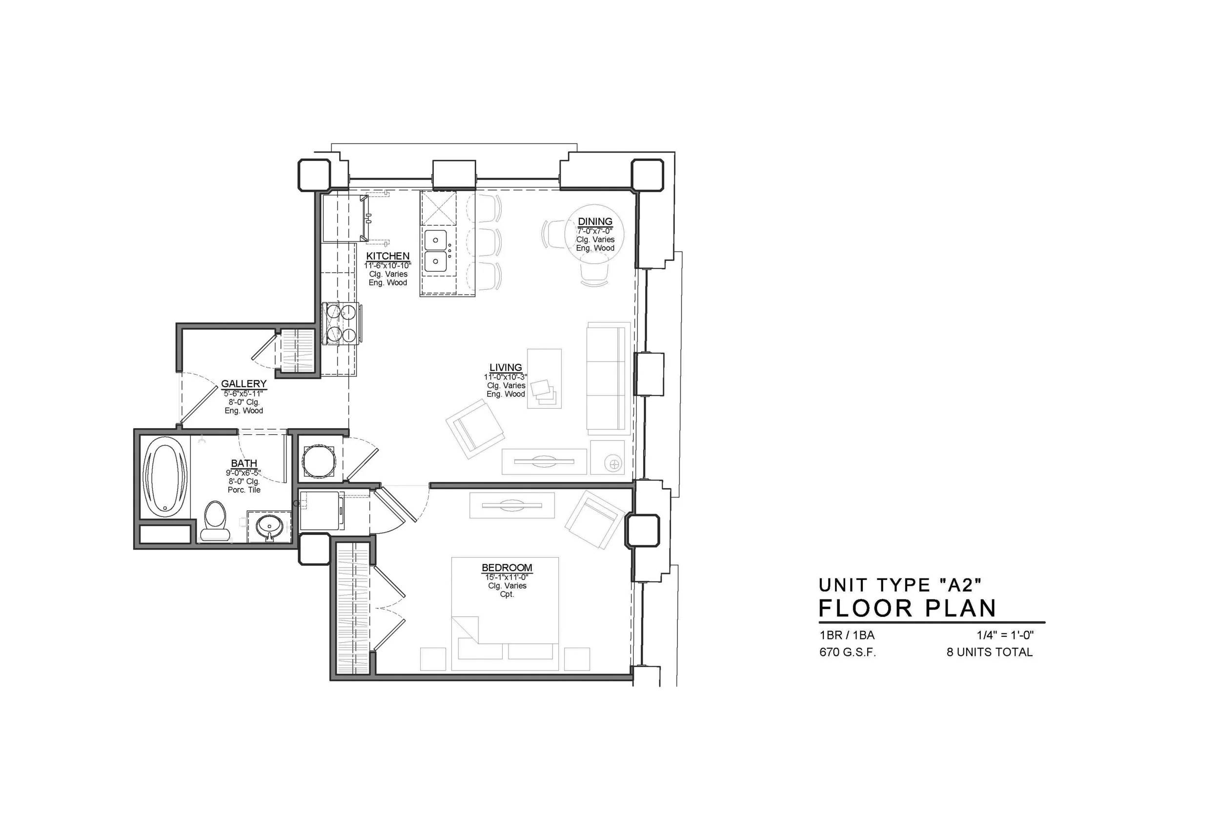 A2 FLOOR PLAN: 1 BEDROOM / 1 BATH