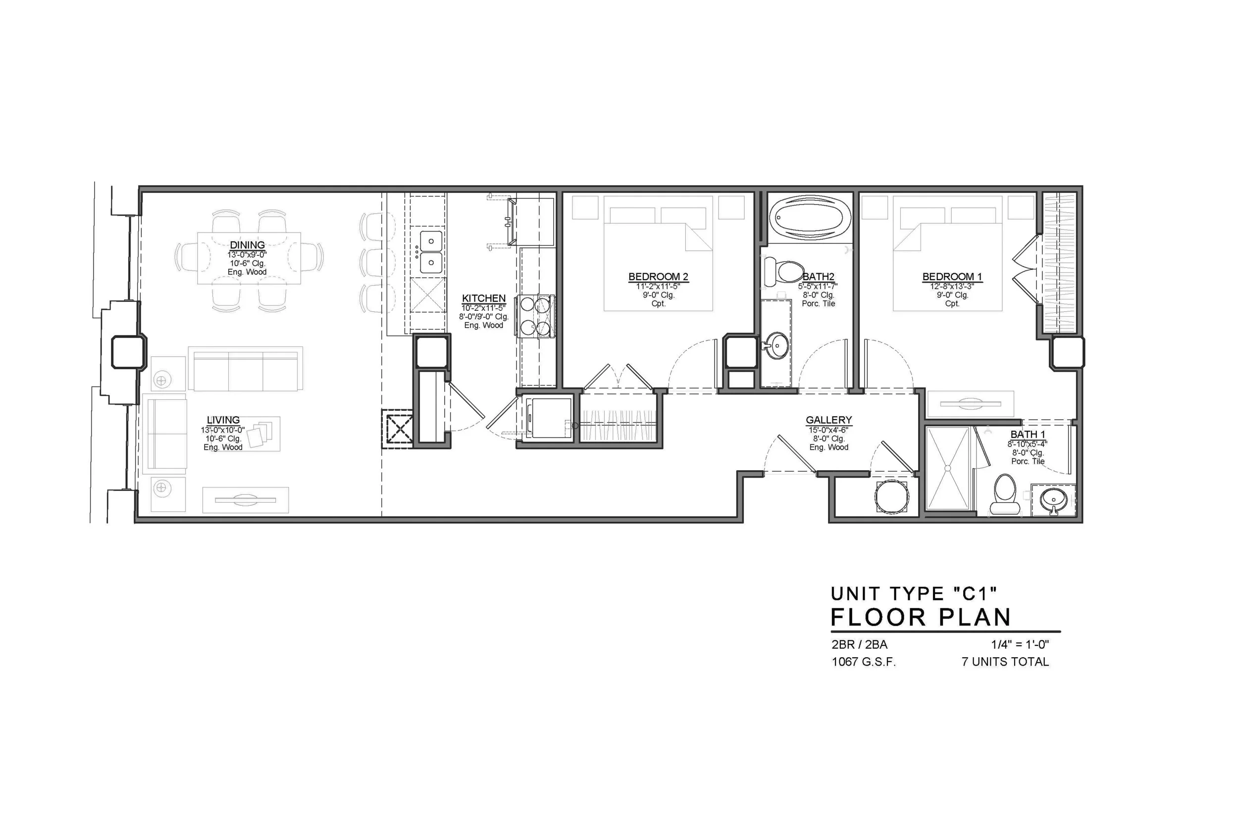 C1 FLOOR PLAN: 2 BEDROOM / 2 BATH