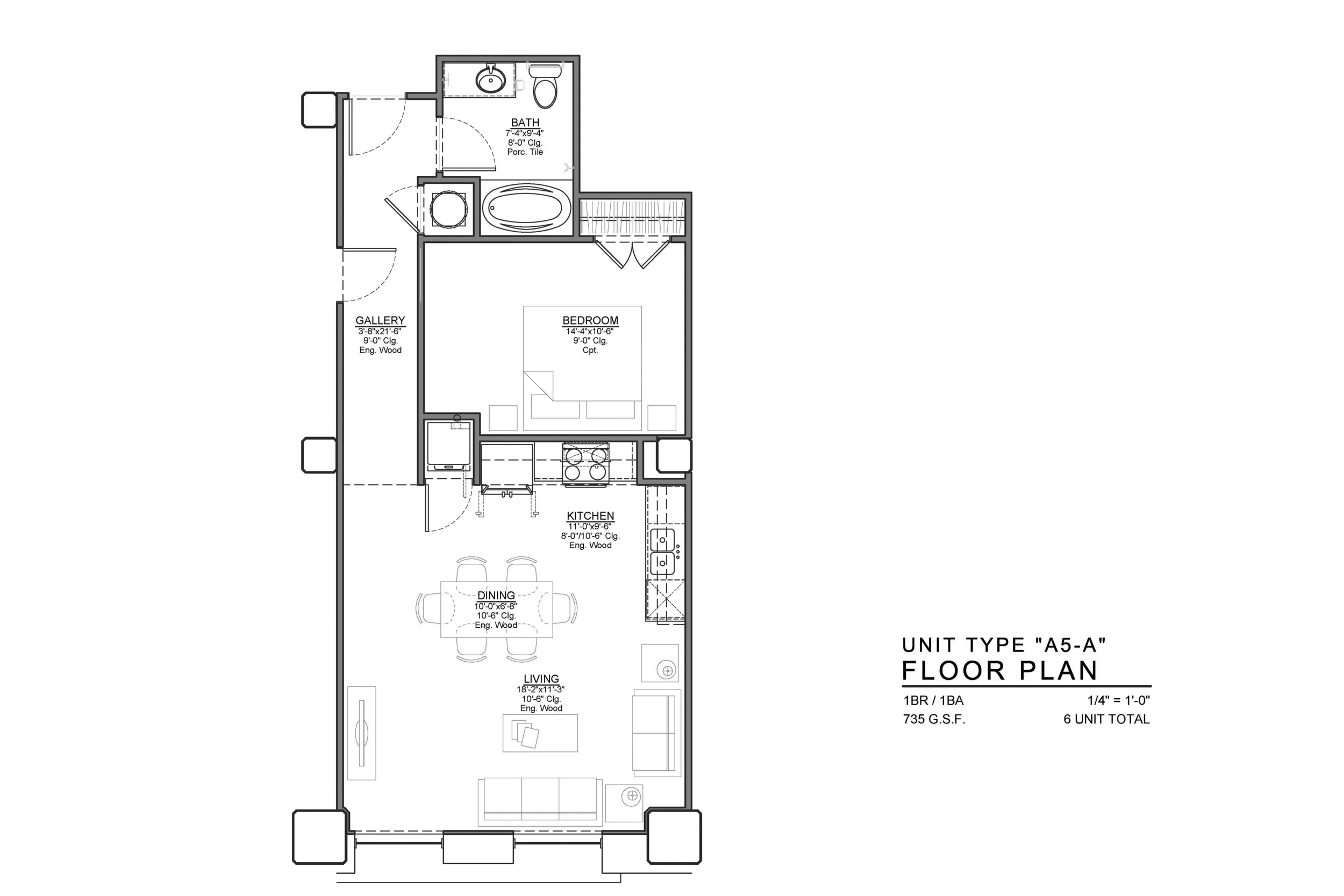 A5-A FLOOR PLAN: 1 BEDROOM / 1 BATH
