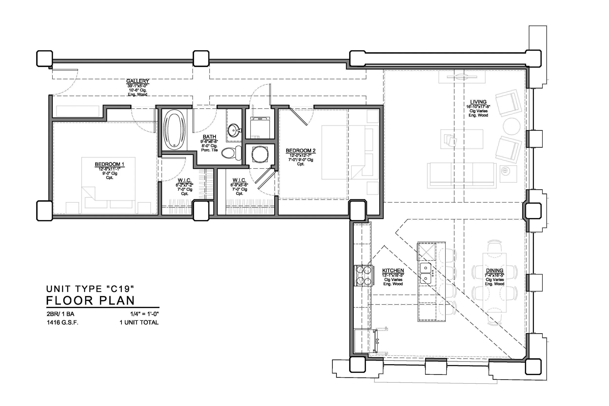 C19 FLOOR PLAN: 2 BEDROOM / 1 BATH