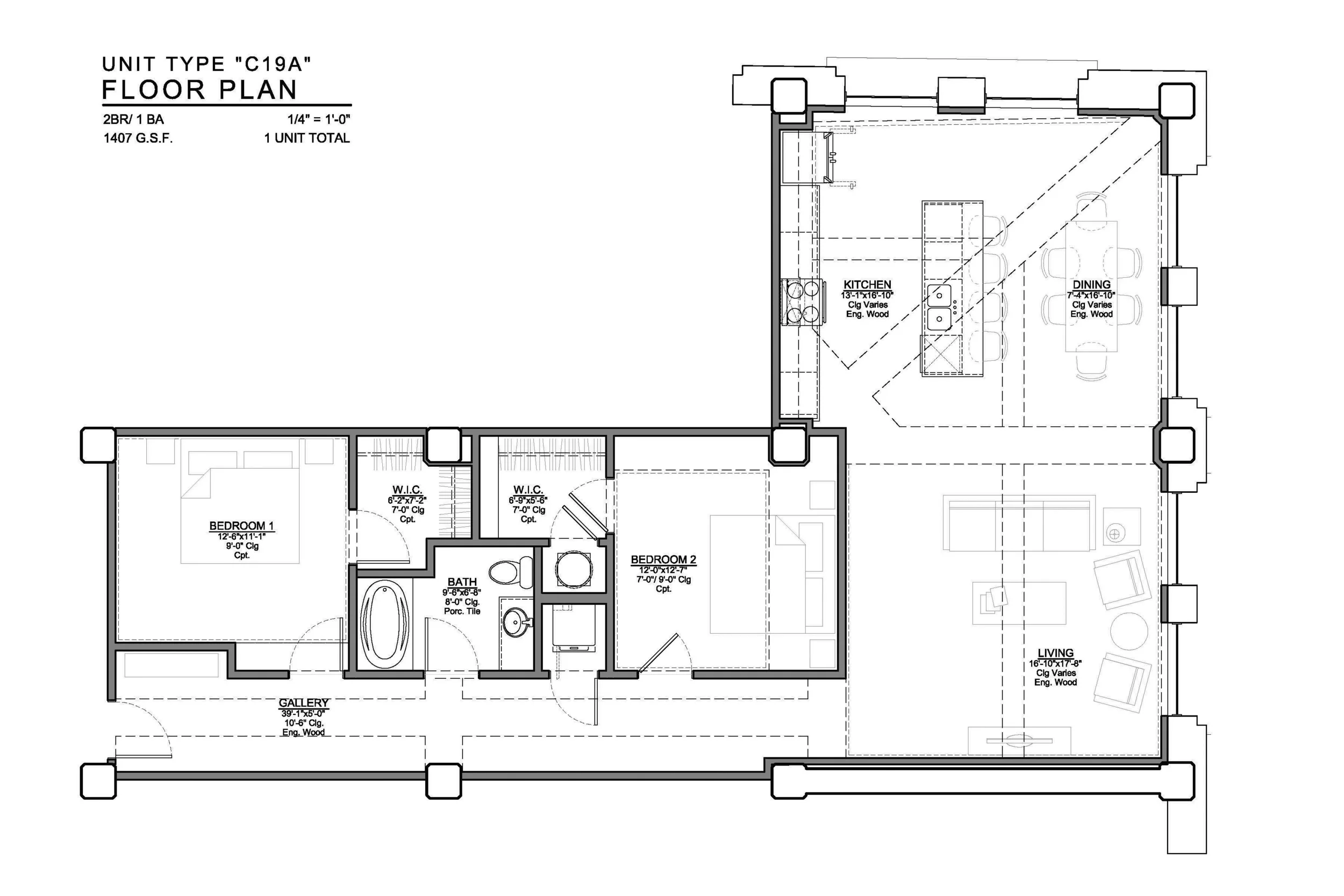 C19A FLOOR PLAN: 2 BEDROOM / 1 BATH