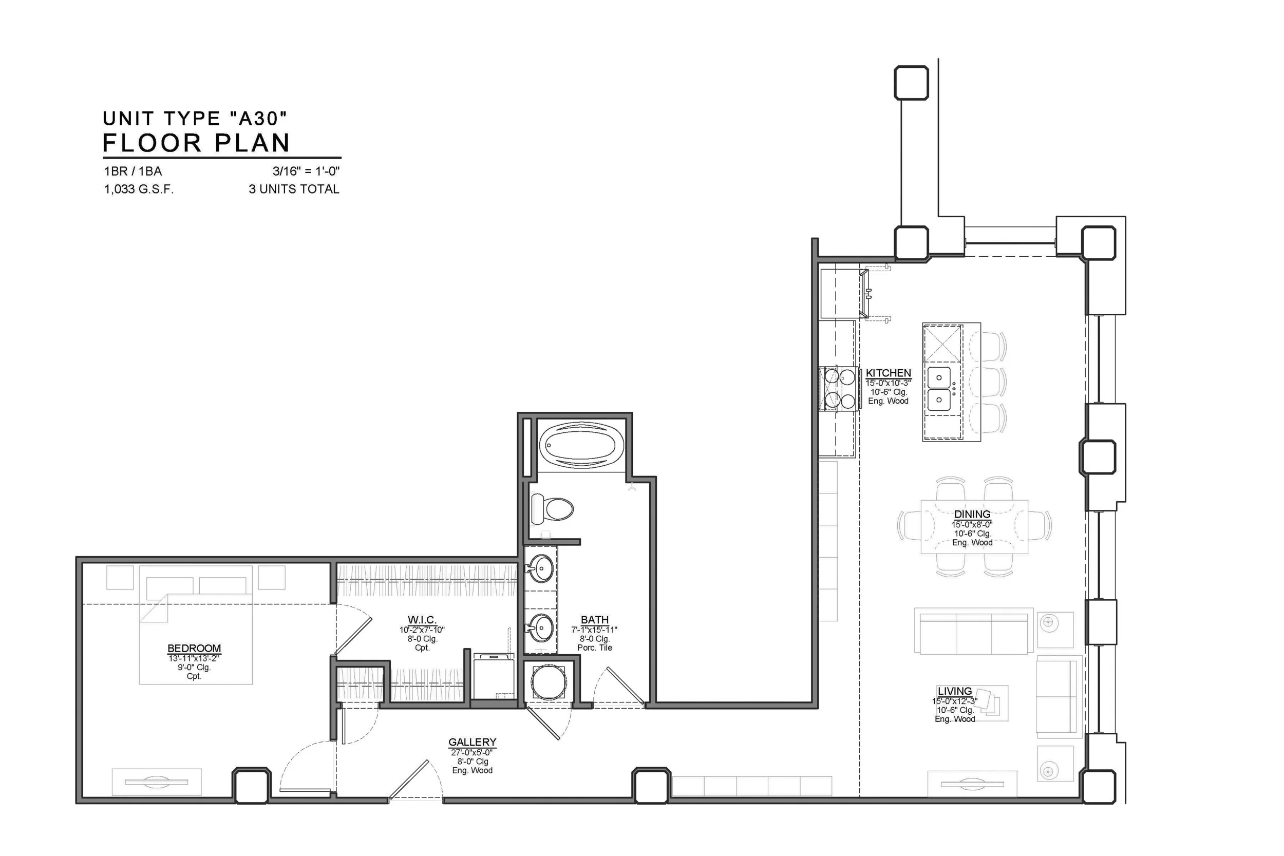 A30 FLOOR PLAN: 1 BEDROOM / 1 BATH