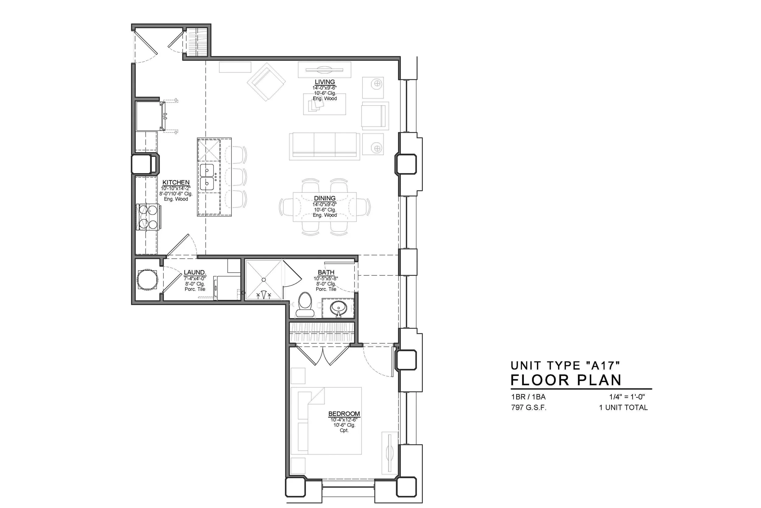 A17 FLOOR PLAN: 1 BEDROOM / 1 BATH