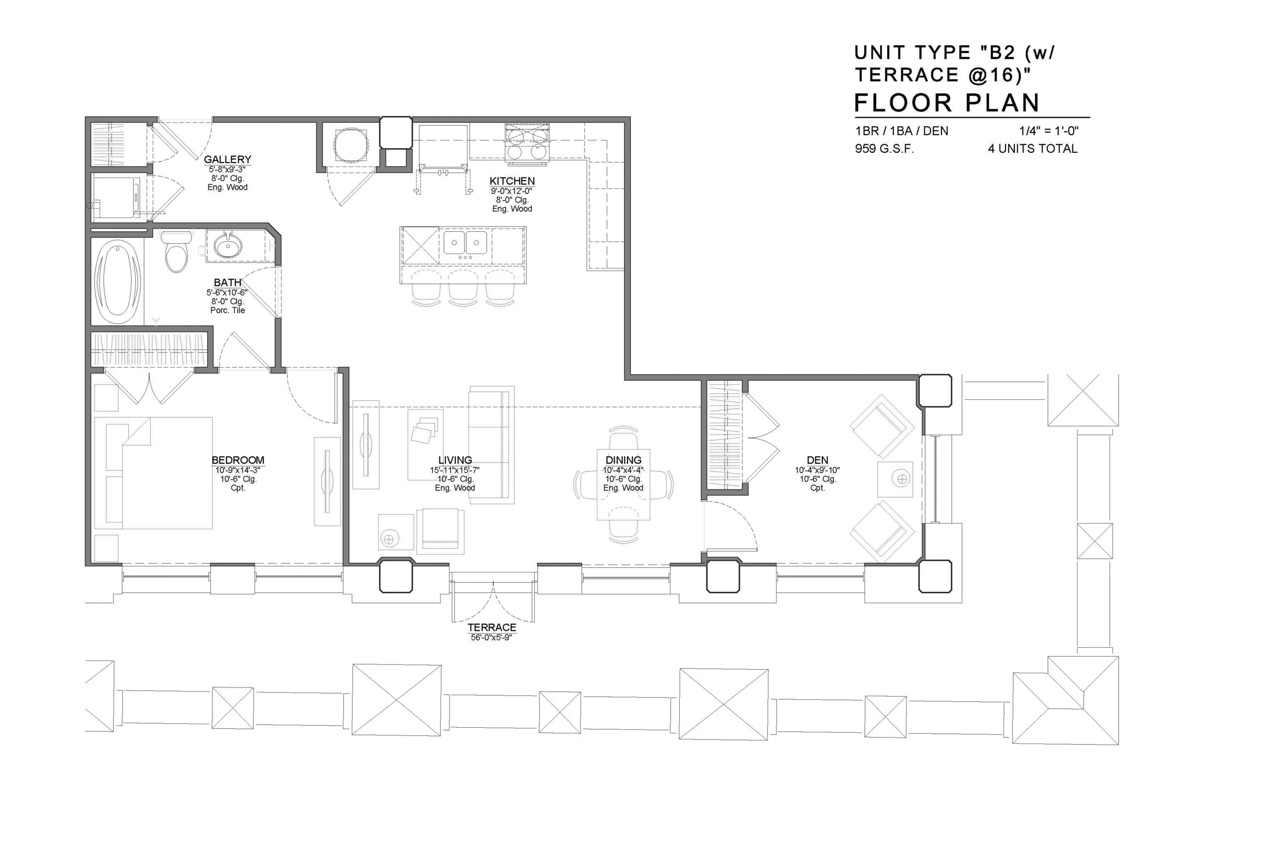 B2 FLOOR PLAN: 1 BEDROOM / 1 BATH / DEN
