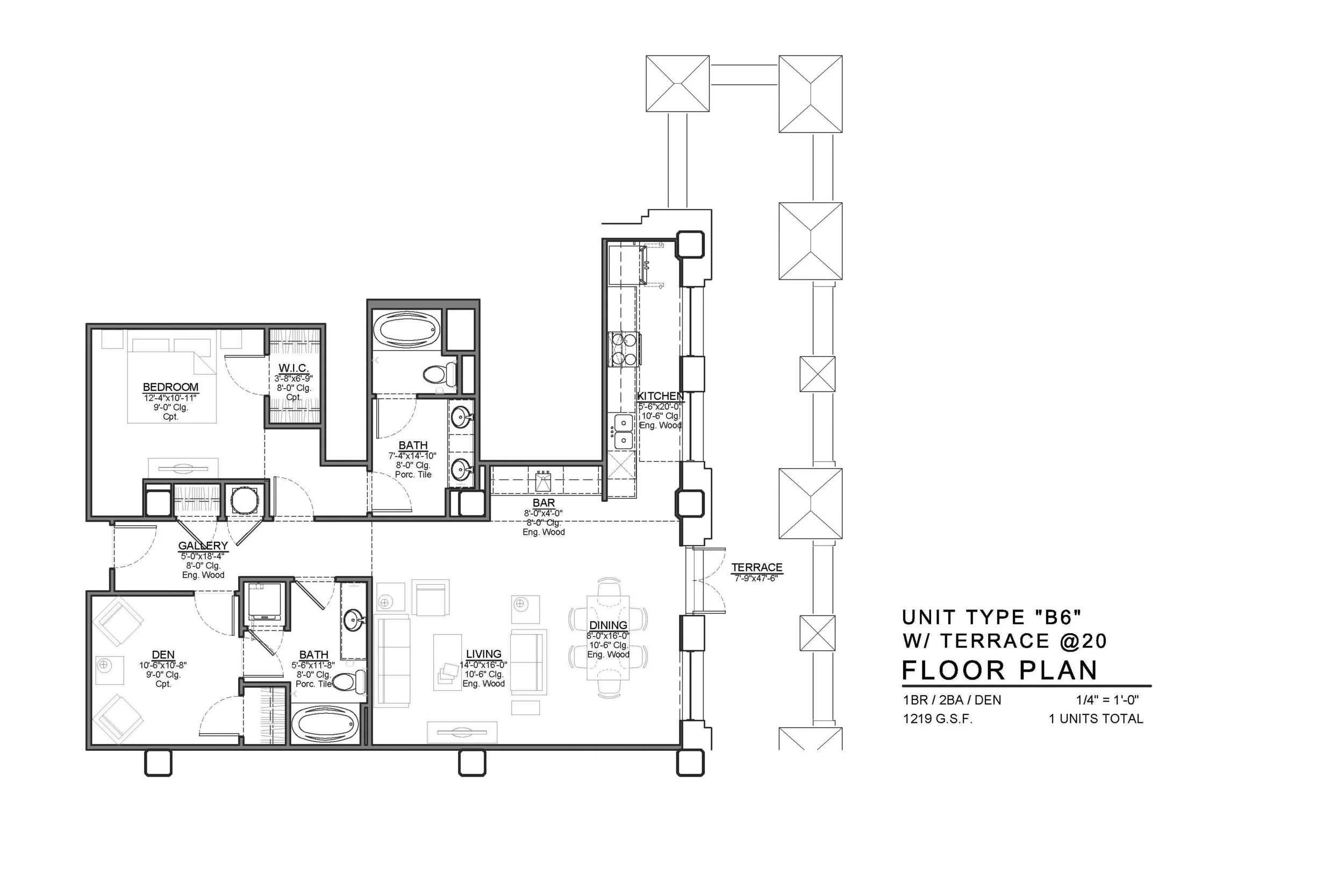 B6 FLOOR PLAN: 1 BEDROOM / 2 BATH / DEN