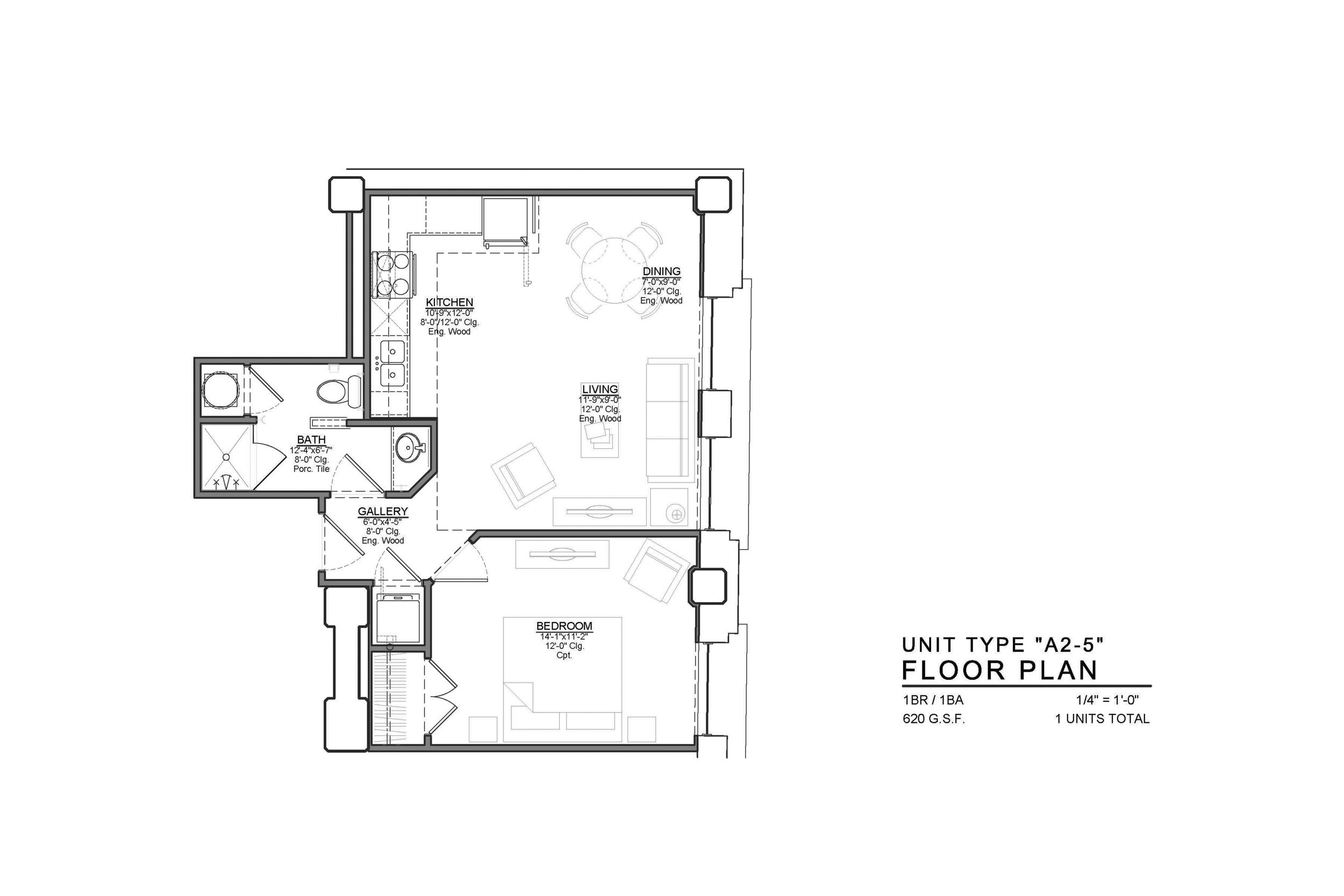 A2-5 FLOOR PLAN: 1 BEDROOM / 1 BATH
