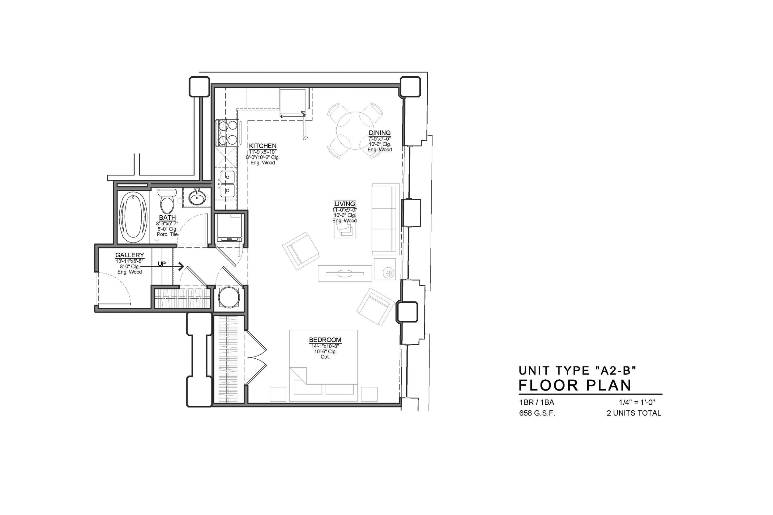 A2-B FLOOR PLAN: 1 BEDROOM / 1 BATH
