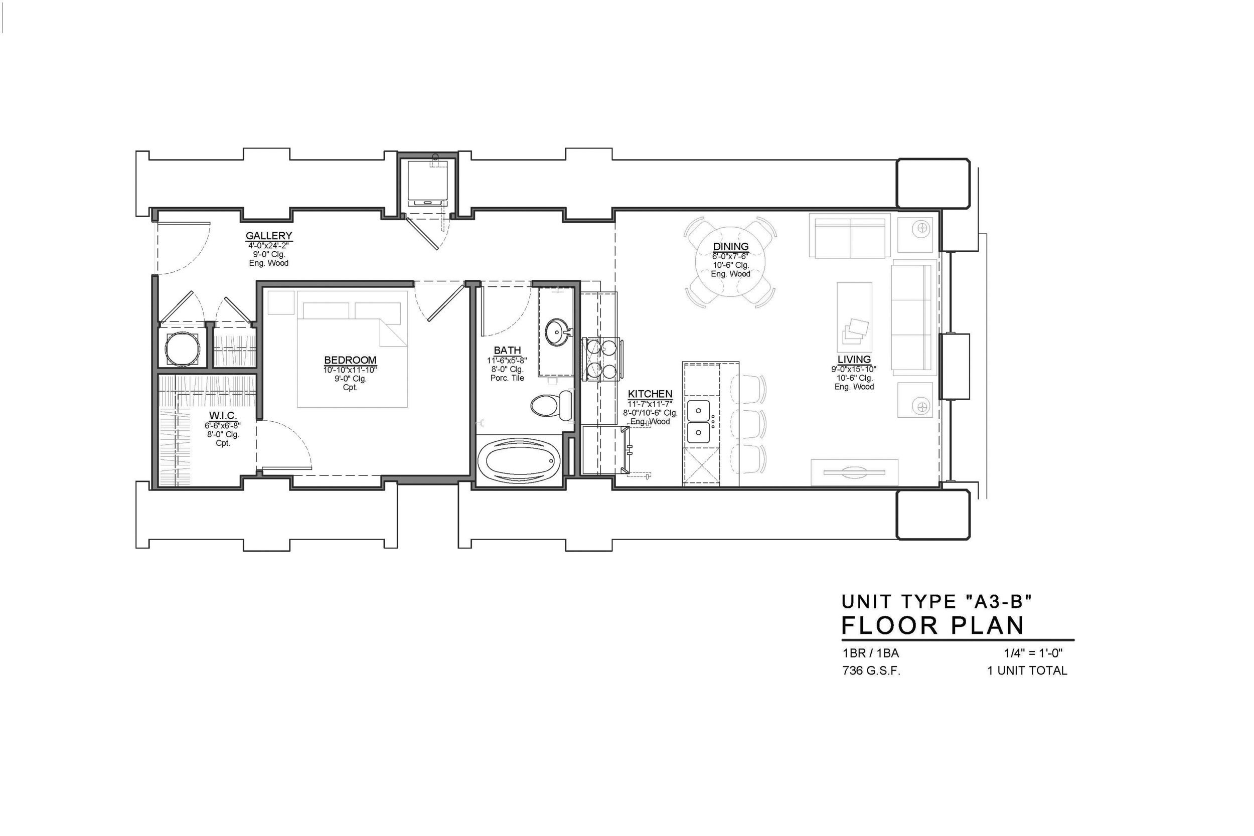 A3-B FLOOR PLAN: 1 BEDROOM / 1 BATH