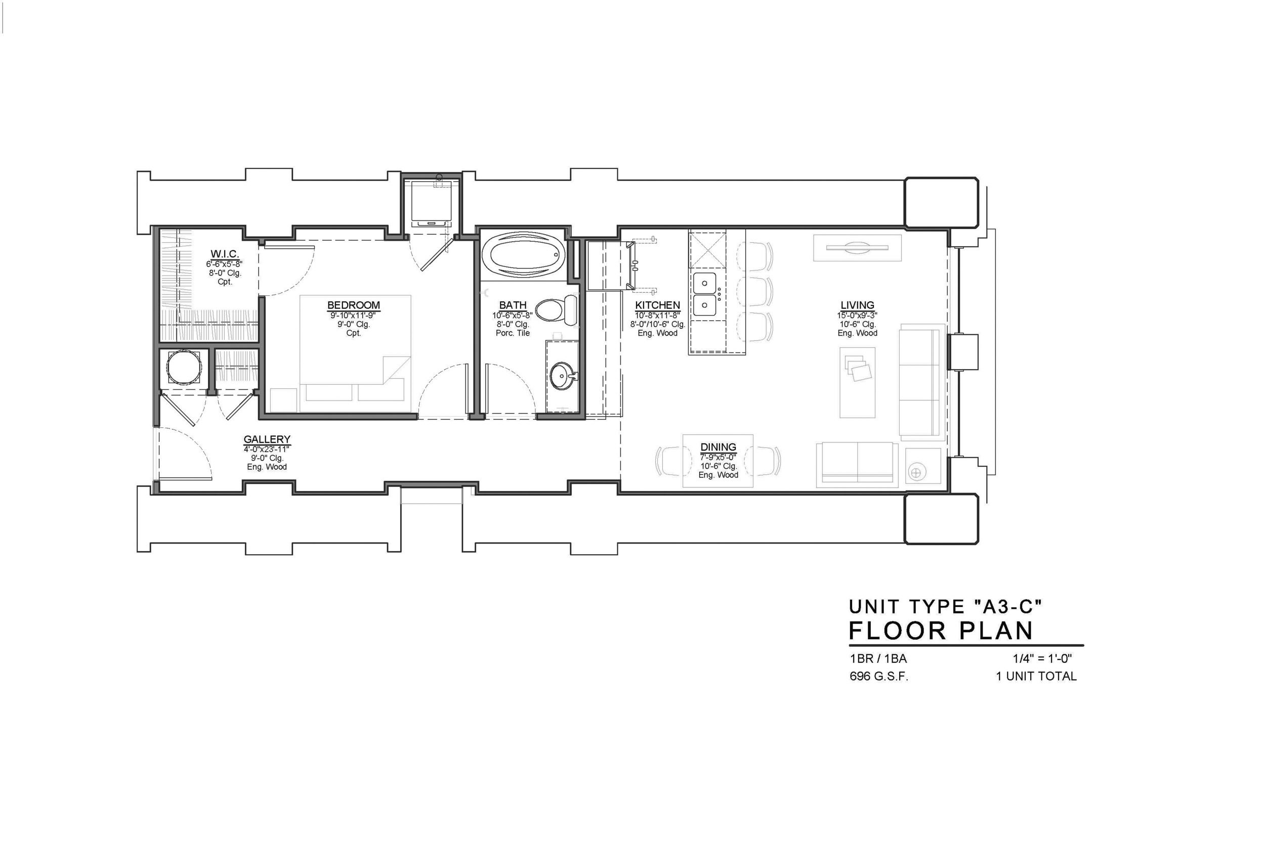 A3-C FLOOR PLAN: 1 BEDROOM / 1 BATH
