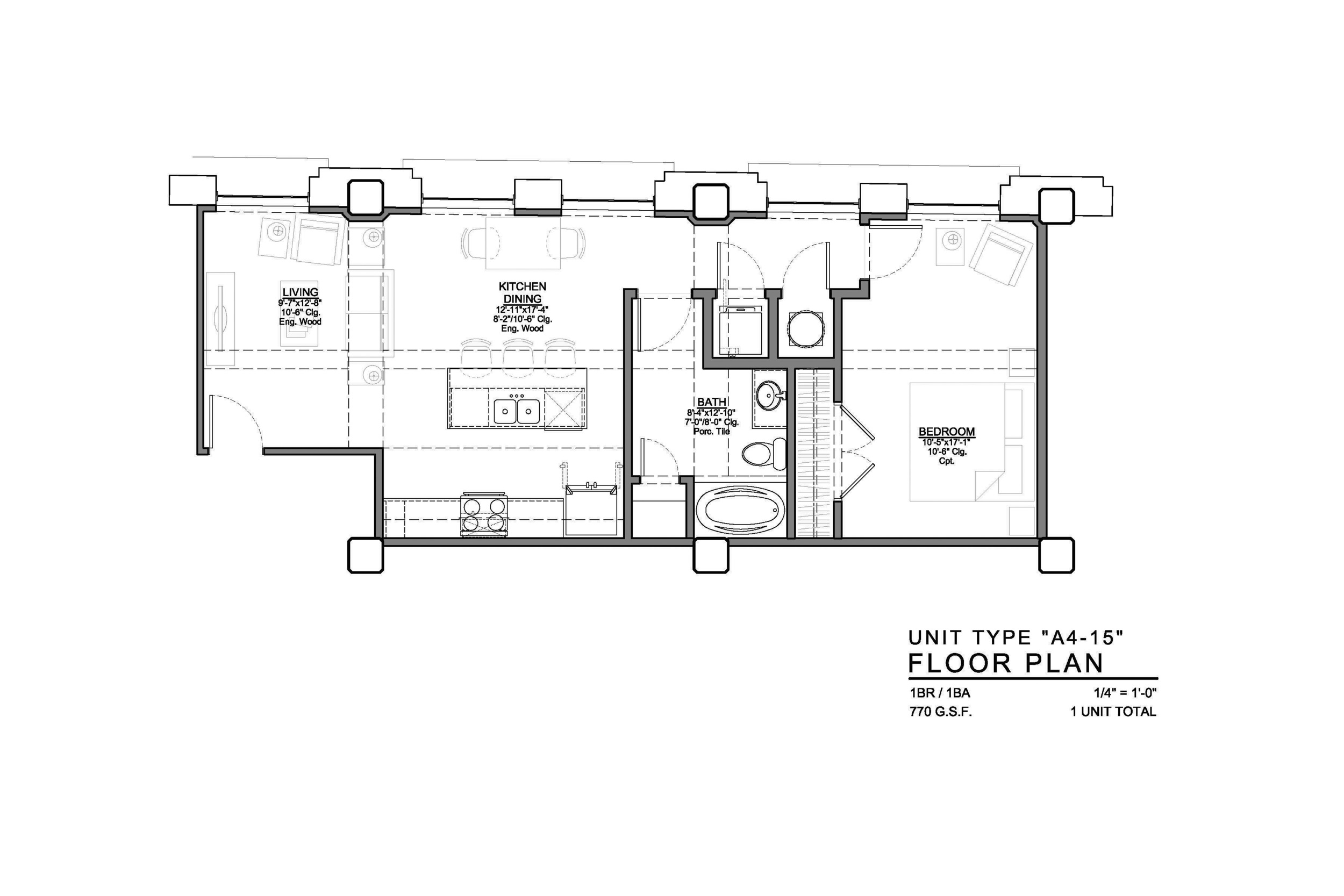 A4-15 FLOOR PLAN: 1 BEDROOM / 1 BATH