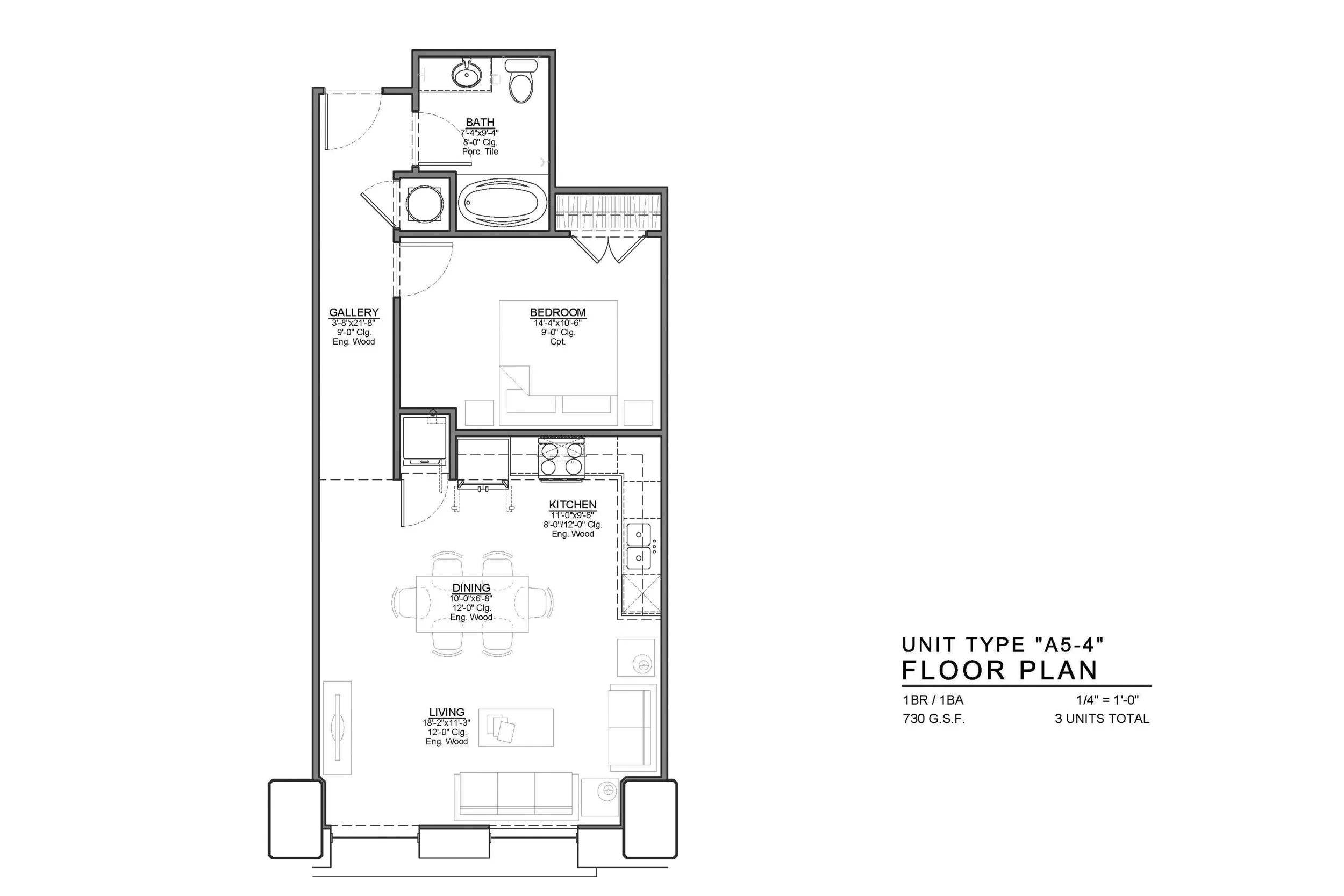 A5-4 FLOOR PLAN: 1 BEDROOM / 1 BATH
