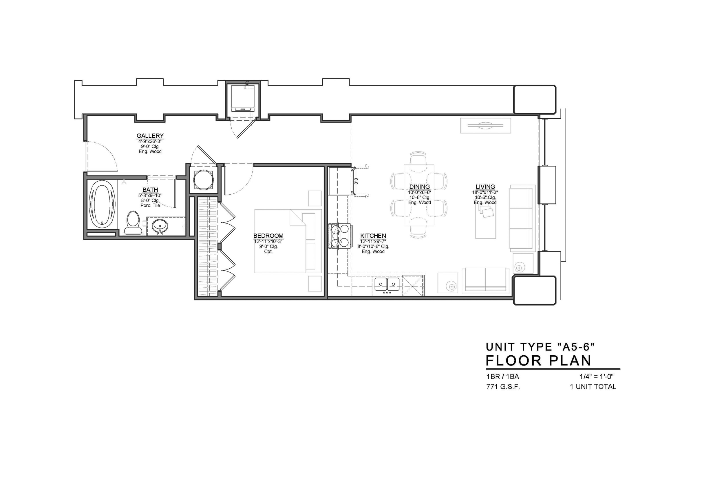 A5-6 FLOOR PLAN: 1 BEDROOM / 1 BATH