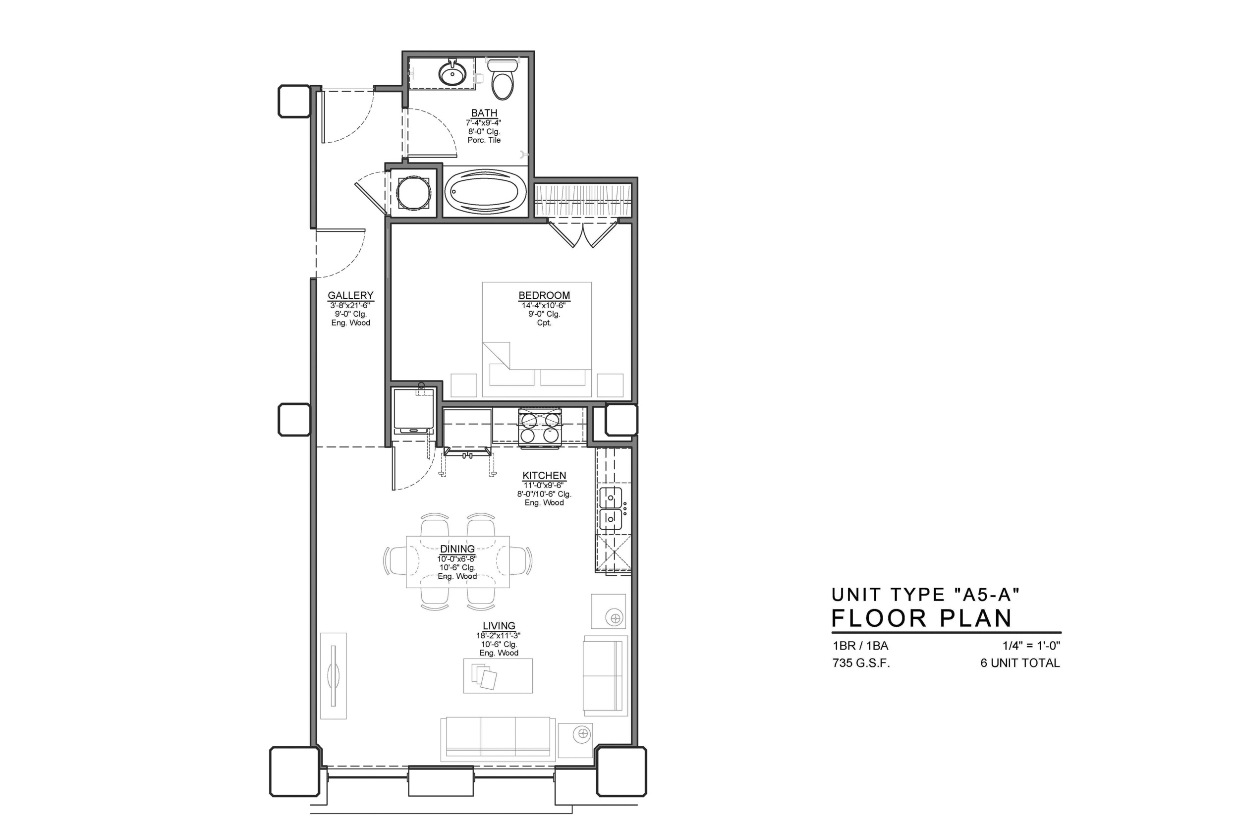 A5-A FLOOR PLAN: 1 BEDROOM / 1 BATH