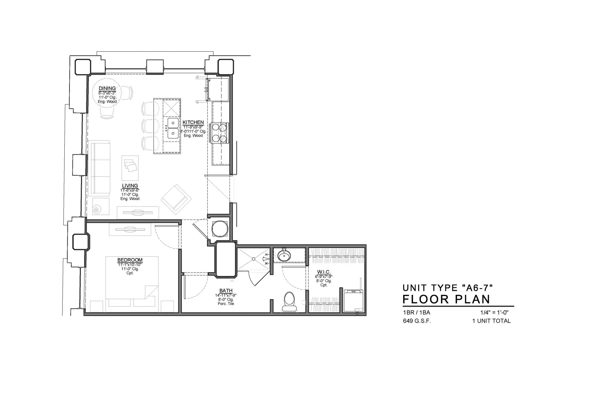 A6-7 FLOOR PLAN: 1 BEDROOM / 1 BATH